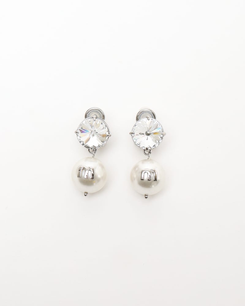 MIU MIU Rhinestone and Dangling Pearl Clip-on Earrings