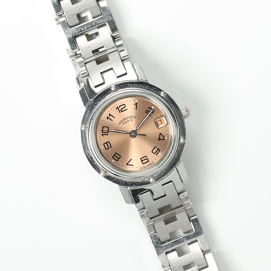 HERMES アナログ時計 シルバー/ブラウン HERMES エルメス バレニア ウォッチ 腕時計 シルバー ブラウン レザー