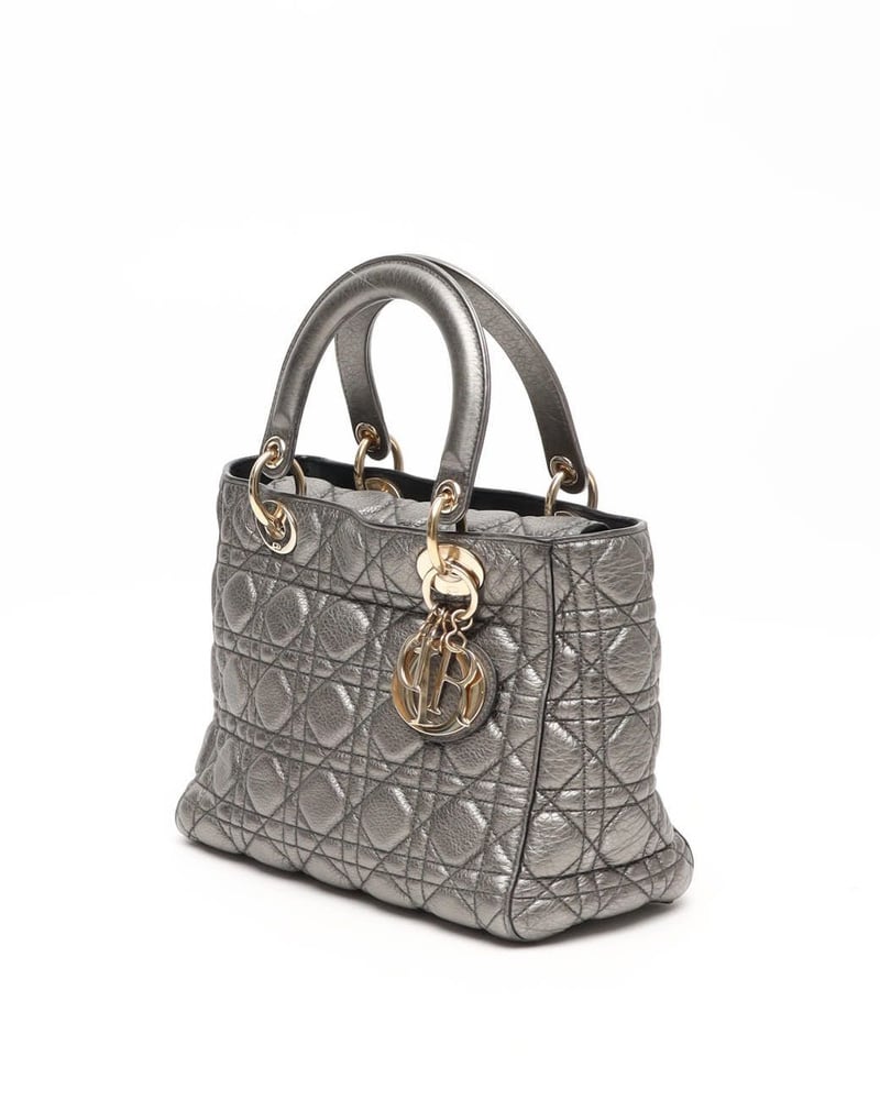 Vintage Christian Dior Medium Cannage Metallic Soft Lady Dior Bag