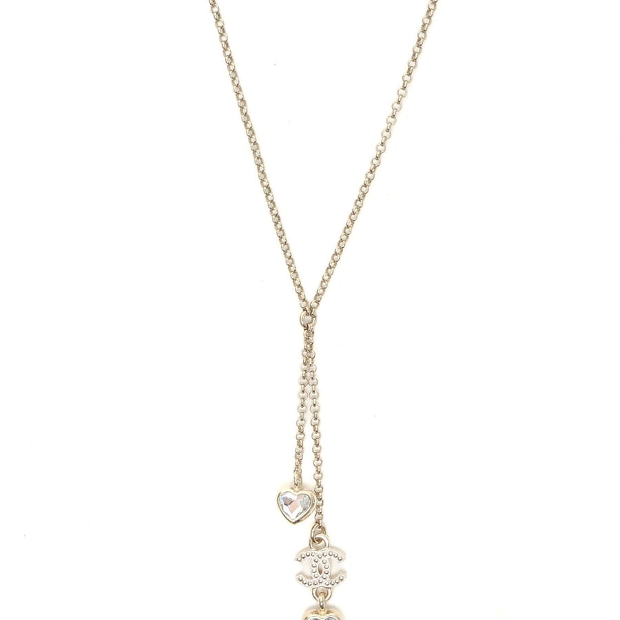 Vintage Chanel Coco Mark Heart Rhinestone Necklace - A4316820
