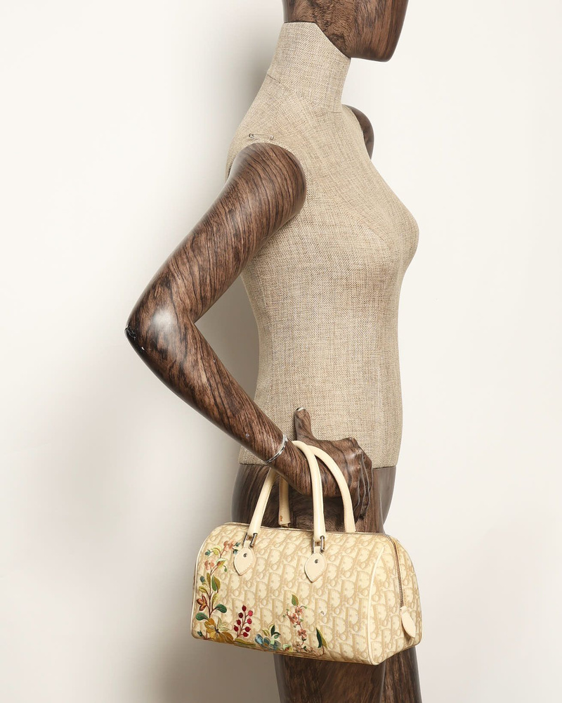 Vintage Christian Dior Diorissimo Embroidered Flowers Boston Bag