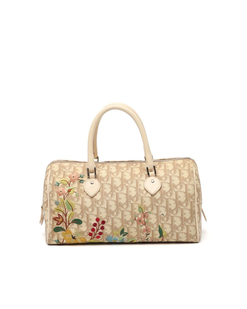Vintage Christian Dior Diorissimo Embroidered Flowers Boston Bag