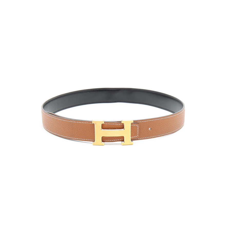 Authentic Hermes reversible belt 80cm Hermès Black Reversible Leather Strap 32 mm Belt - Gold  main image 3