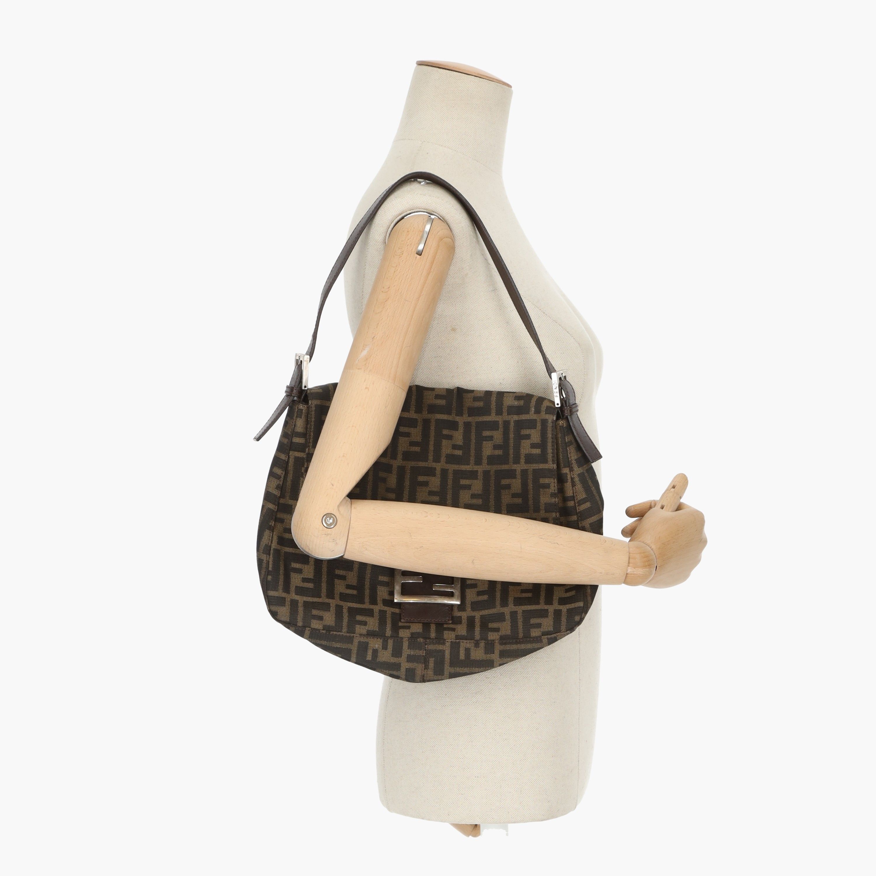 FENDI Mamma bucket leather Zucca FF all-over pattern embossed 2way Shoulder Bag white