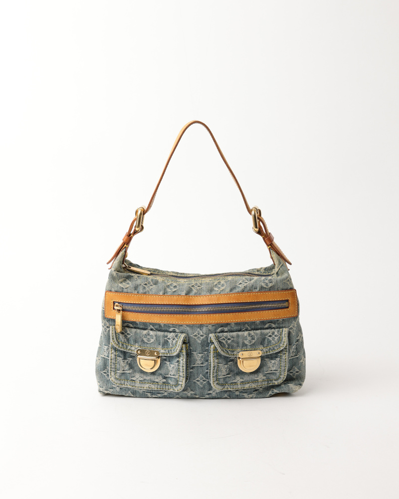 LOUIS VUITTON Monogram denim Buggy PM Shoulder Bag Cross body Indigo blue