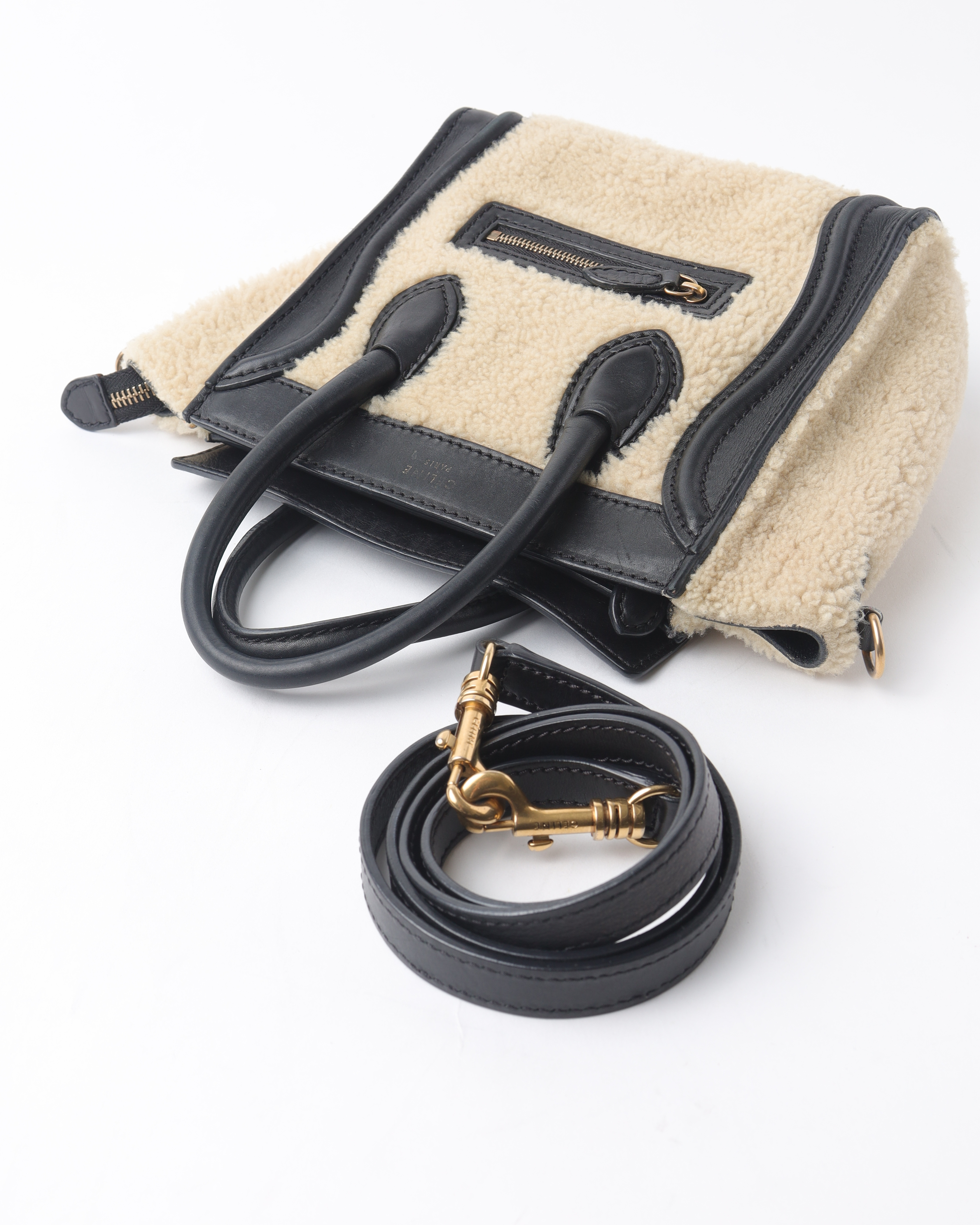 Celine Shearling Nano Luggage Bag
