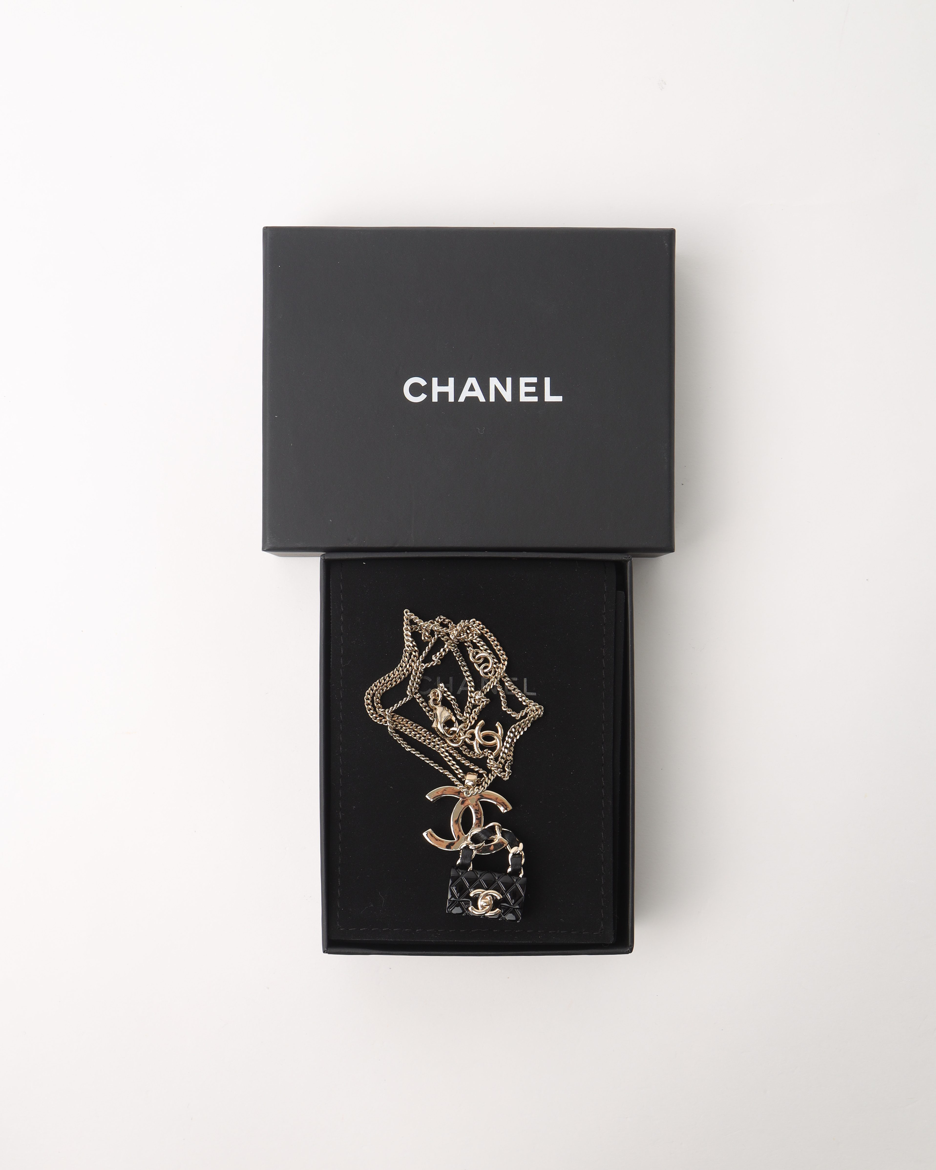 Pre-owned Chanel Flap Bag Pendant Full Set Necklace