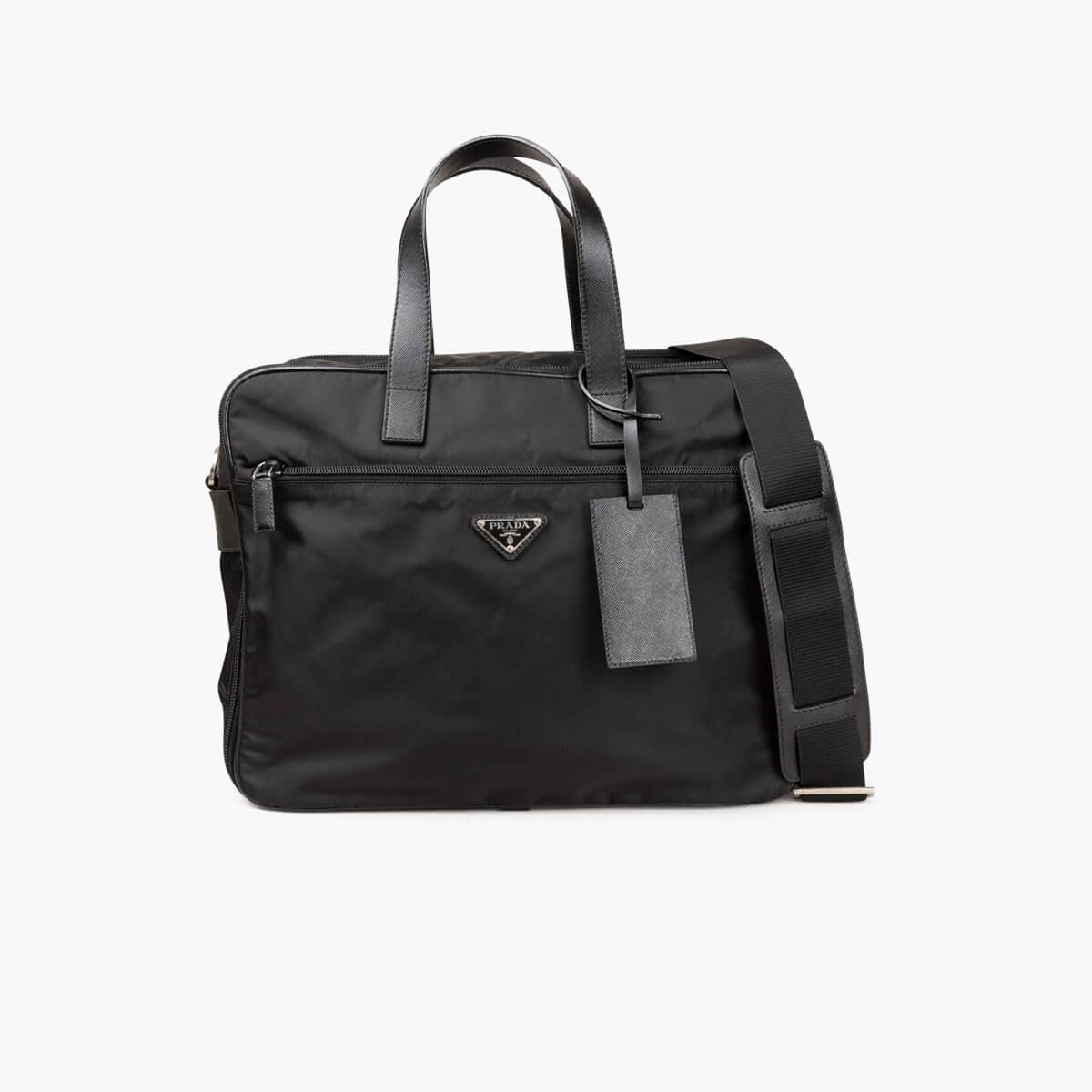 PRADA Saffiano-Trimmed Tessuto Briefcase