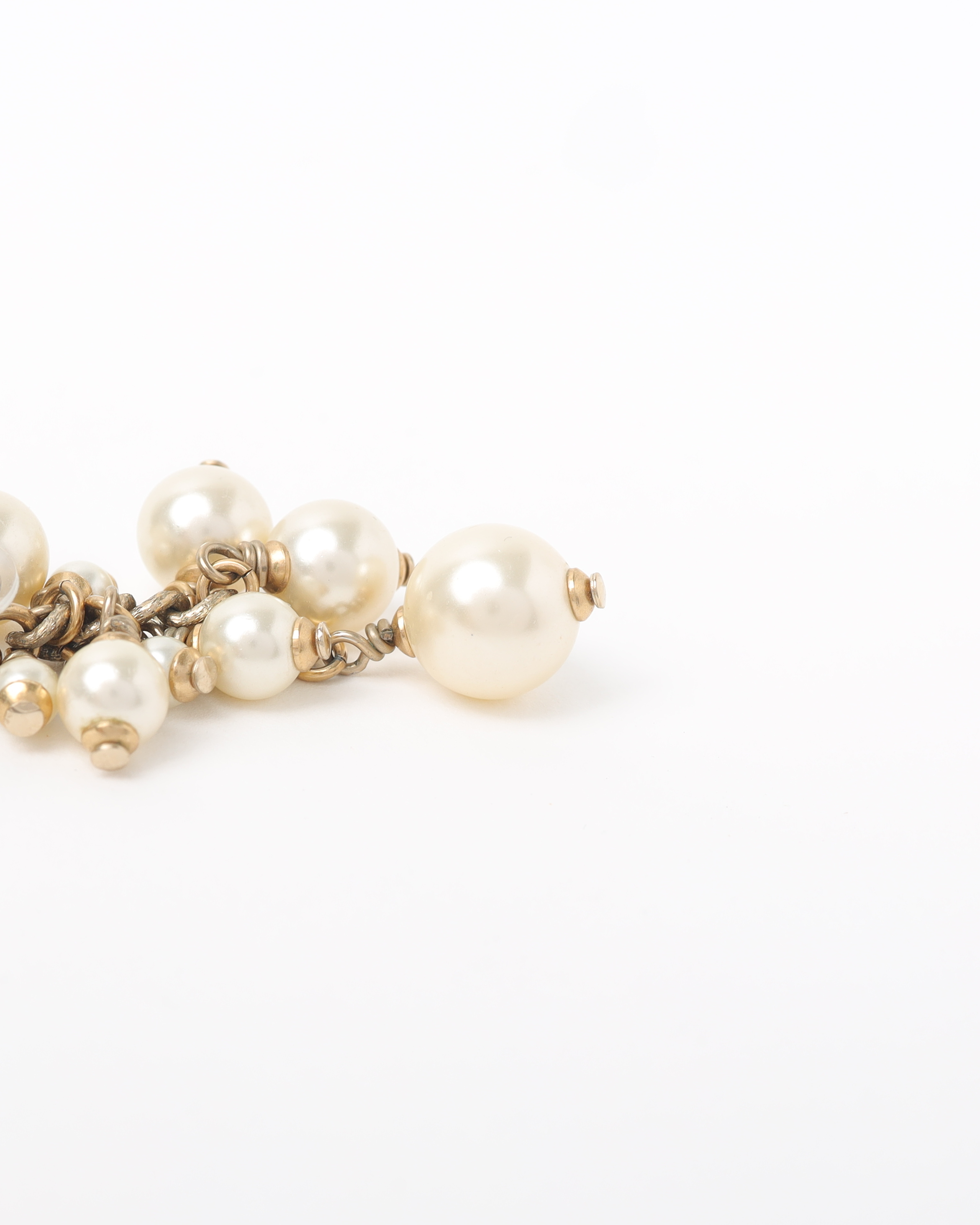 Pre-owned Chanel Coco Mark Faux Pearl Charm Earrings In Silver