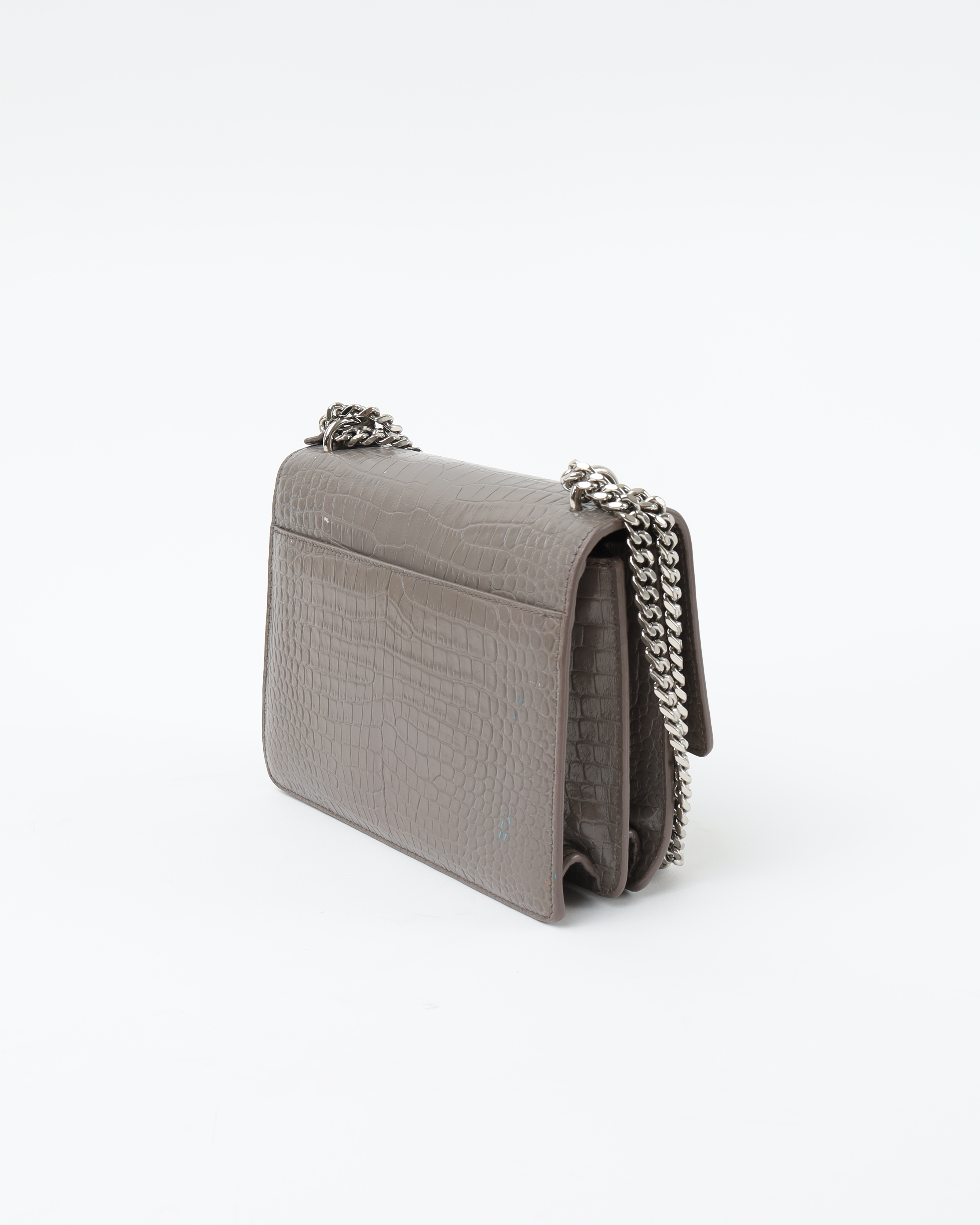 Saint Laurent Croc Medium Sunset Bag In Gray