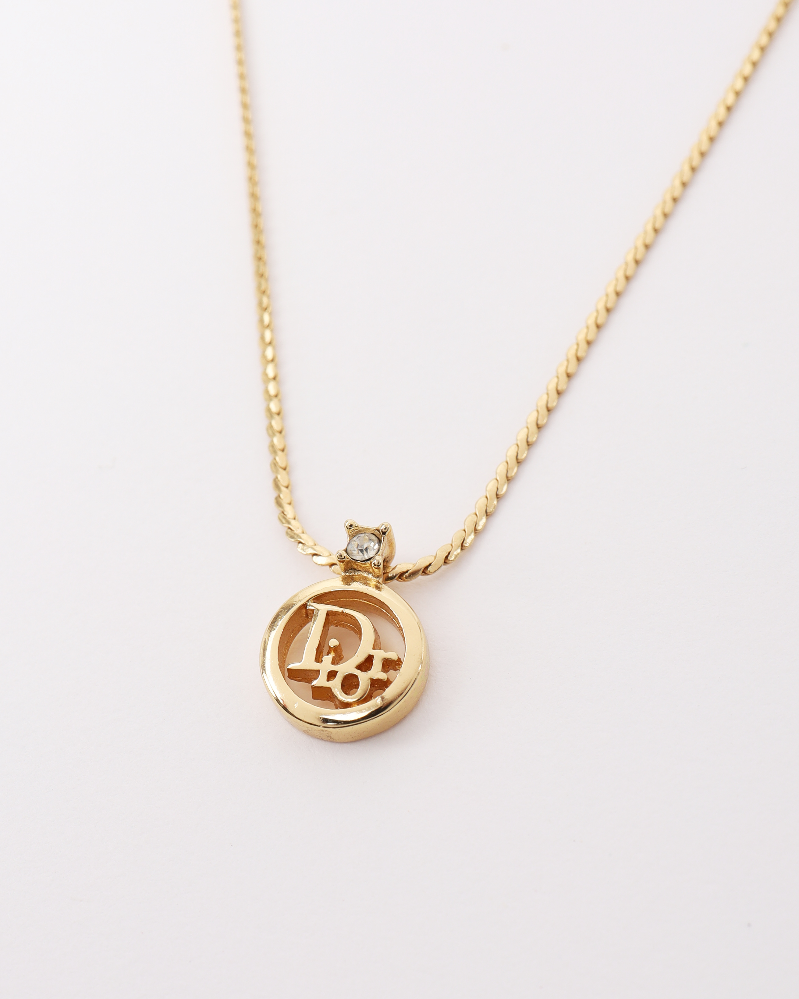 Dior Christian Vintage Logo Strasssteine Halskette