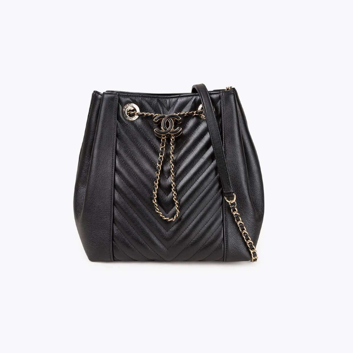 CHANEL Chevron Drawstring Bucket Bag