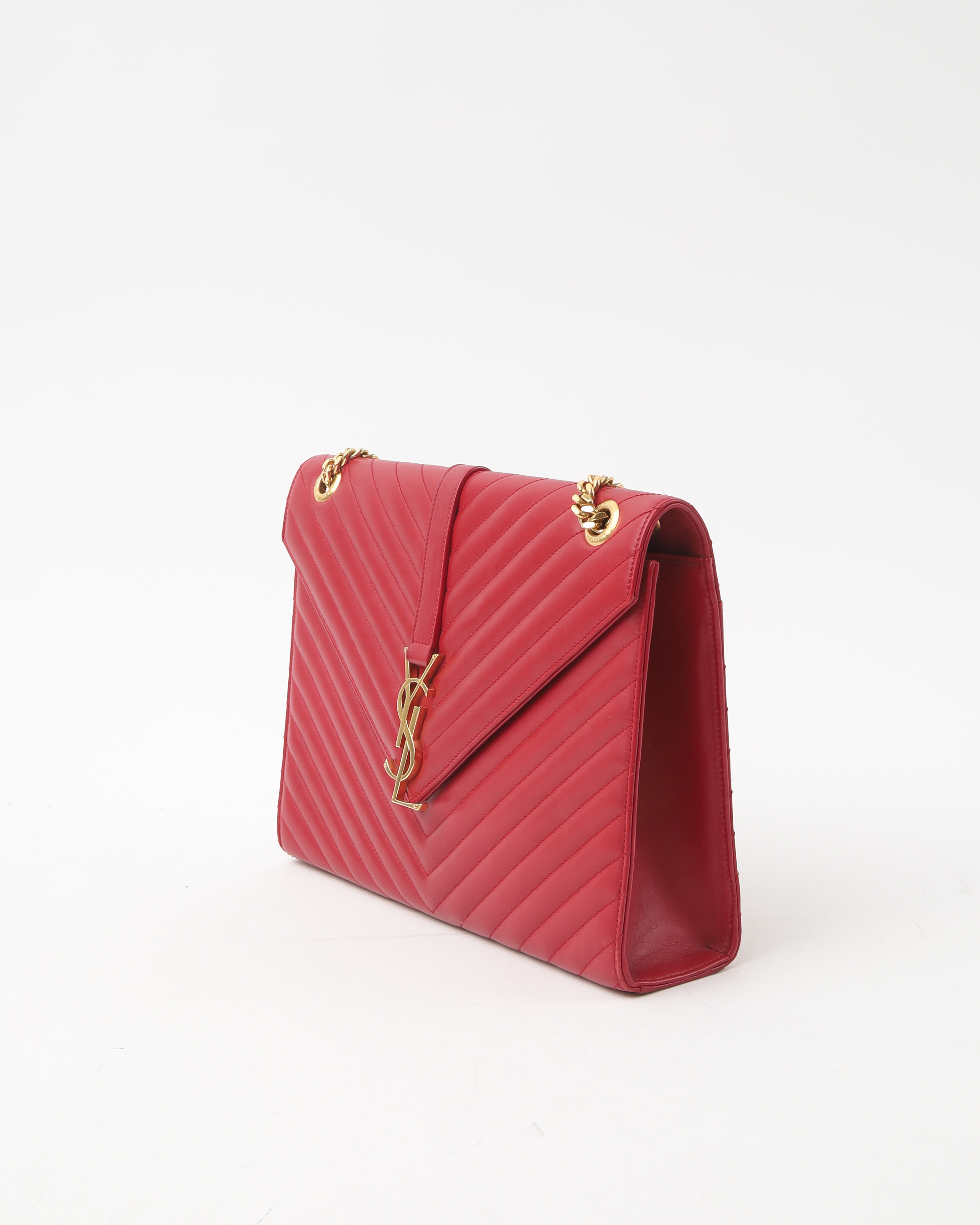 Saint Laurent Large Matelasse Envelope Bag In Red