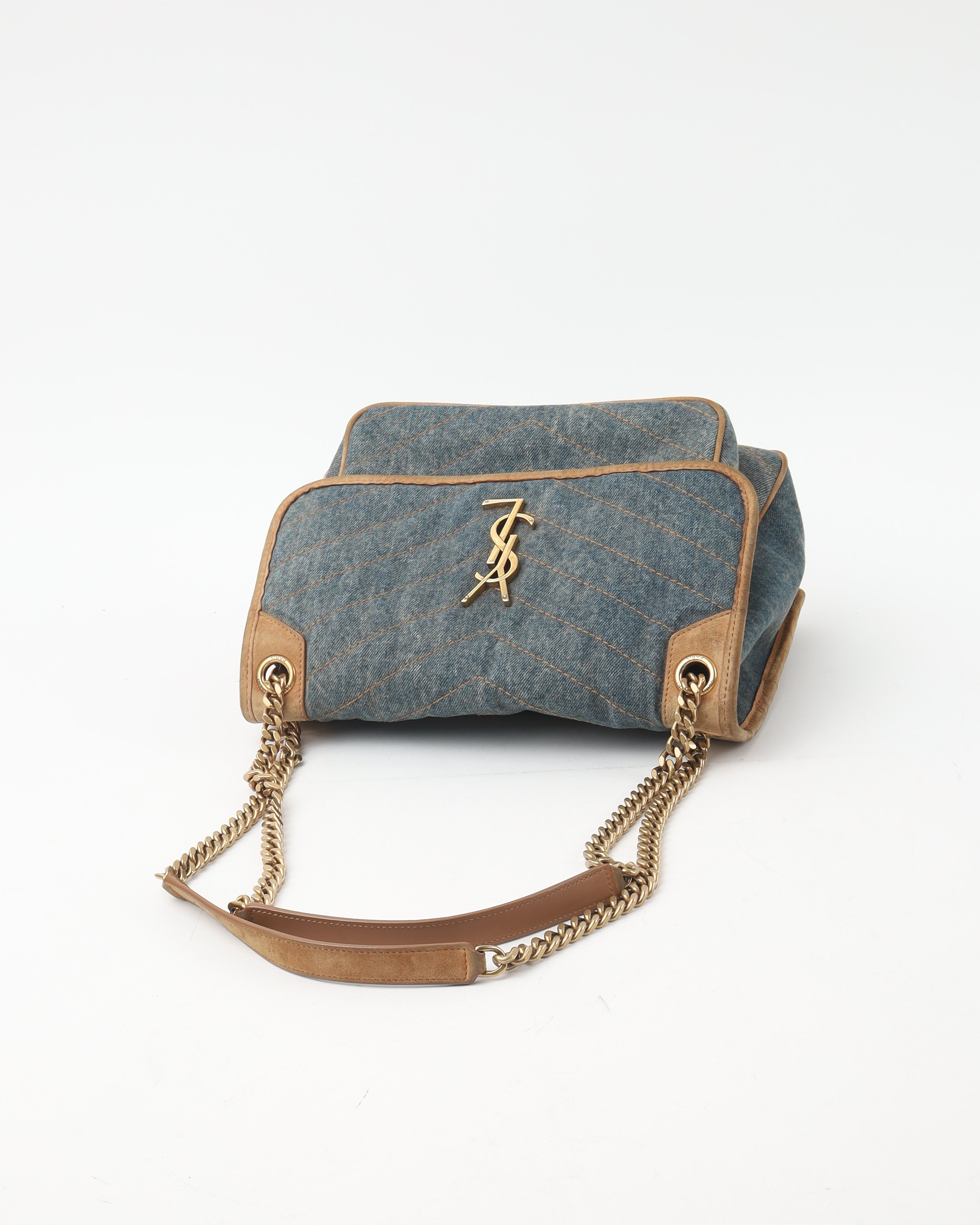 Shop Saint Laurent Denim Medium Niki Chain Shoulder Bag