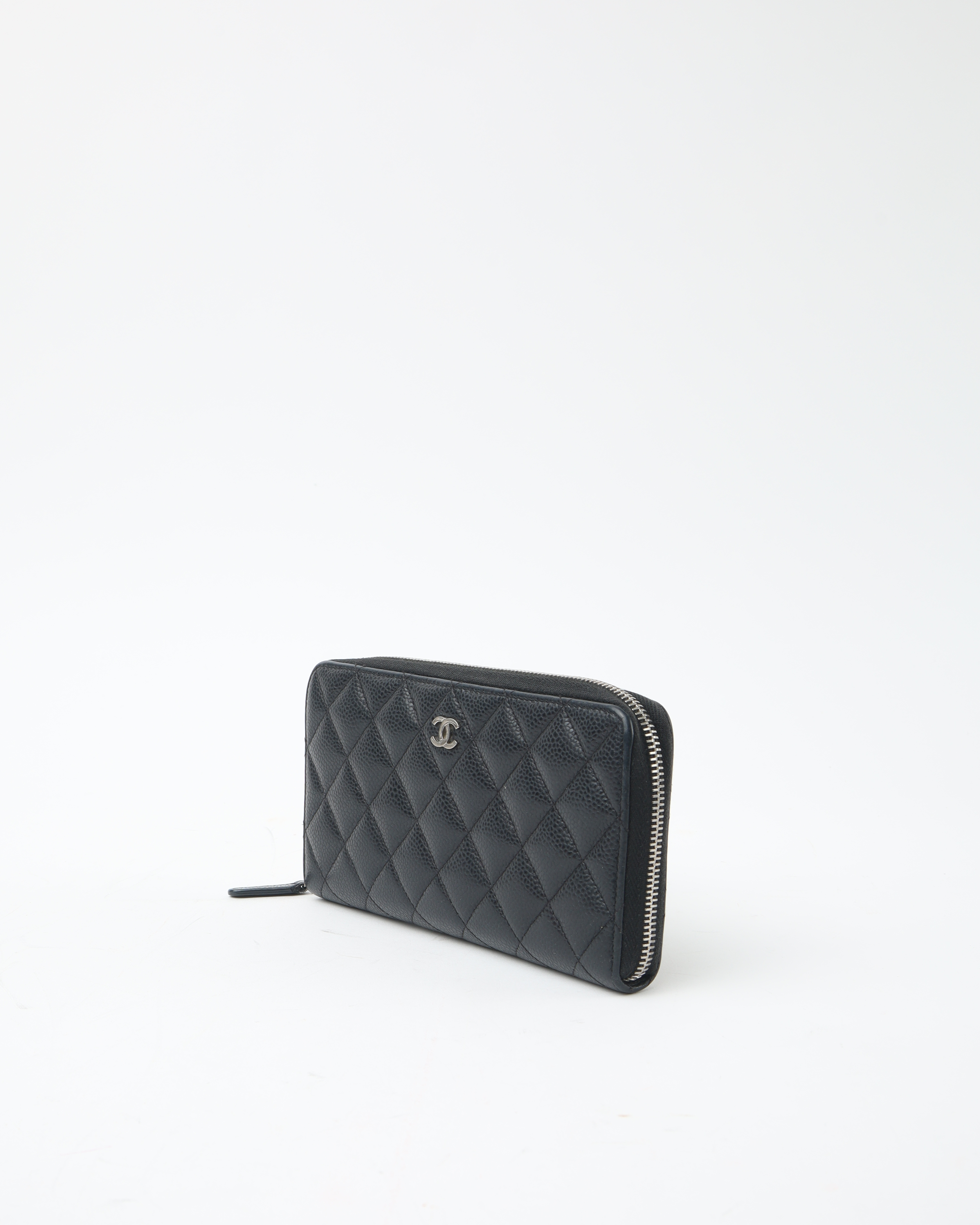 Pre-owned Chanel Caviar Long Zip Around Wallet In Black