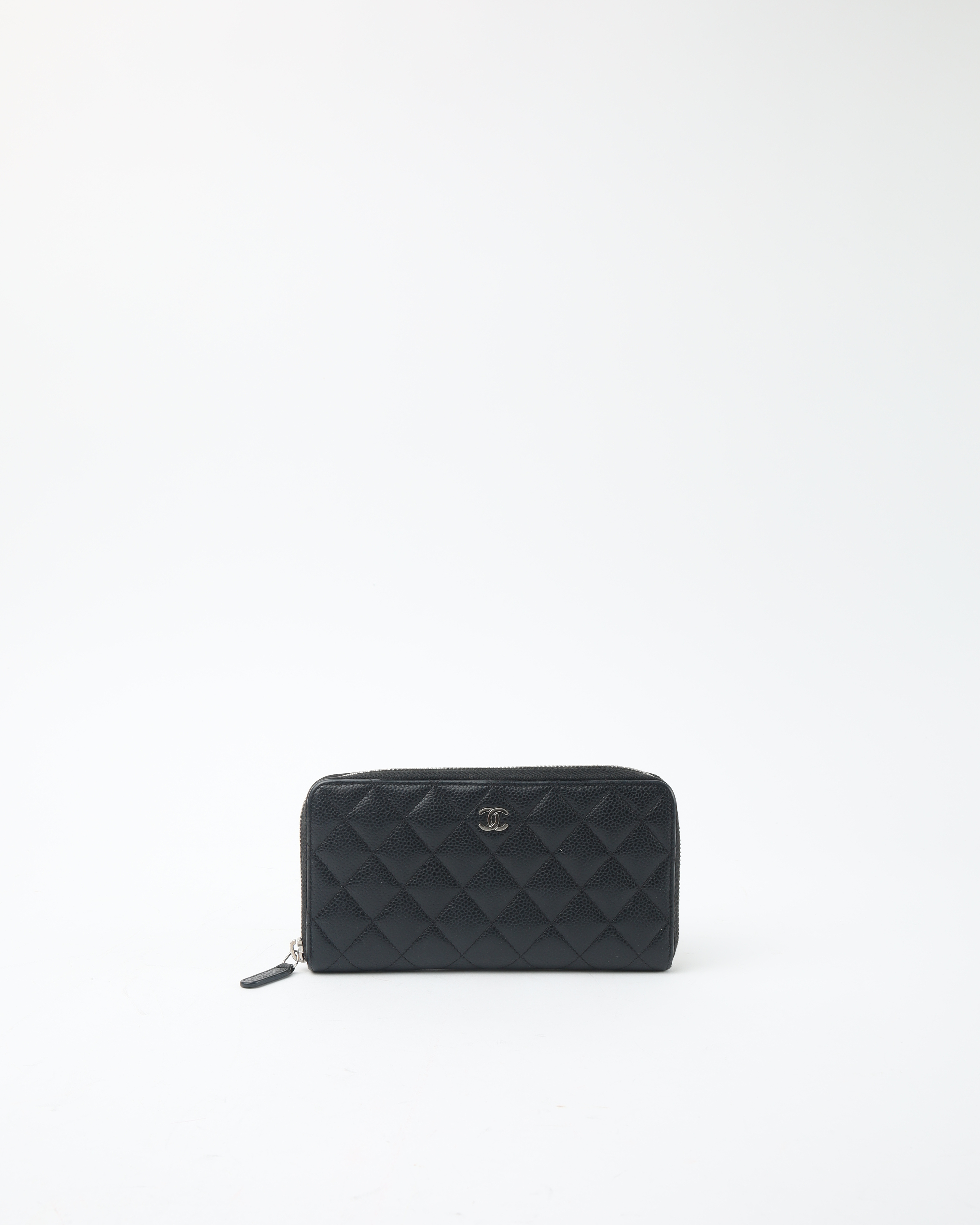 Pre-owned Chanel Caviar Long Zip Around Wallet In Black