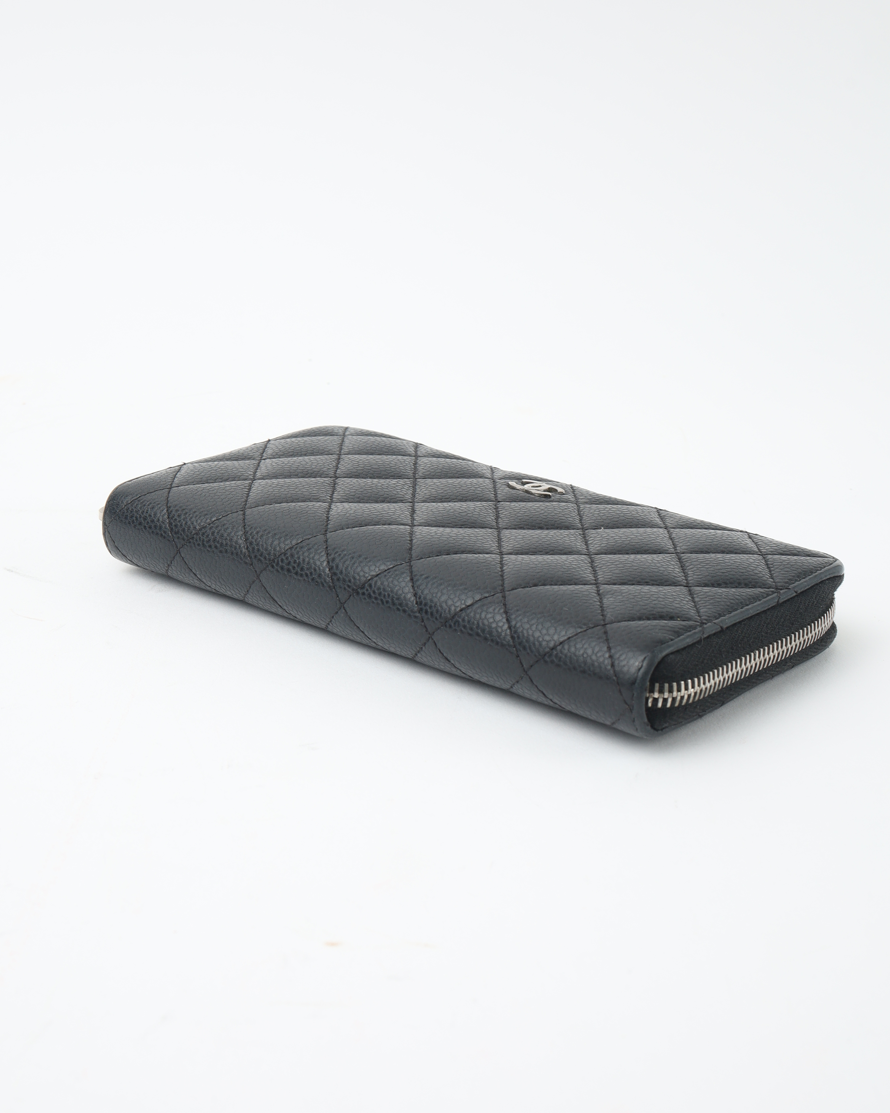 Pre-owned Chanel Caviar Long Zip Around Wallet In Black