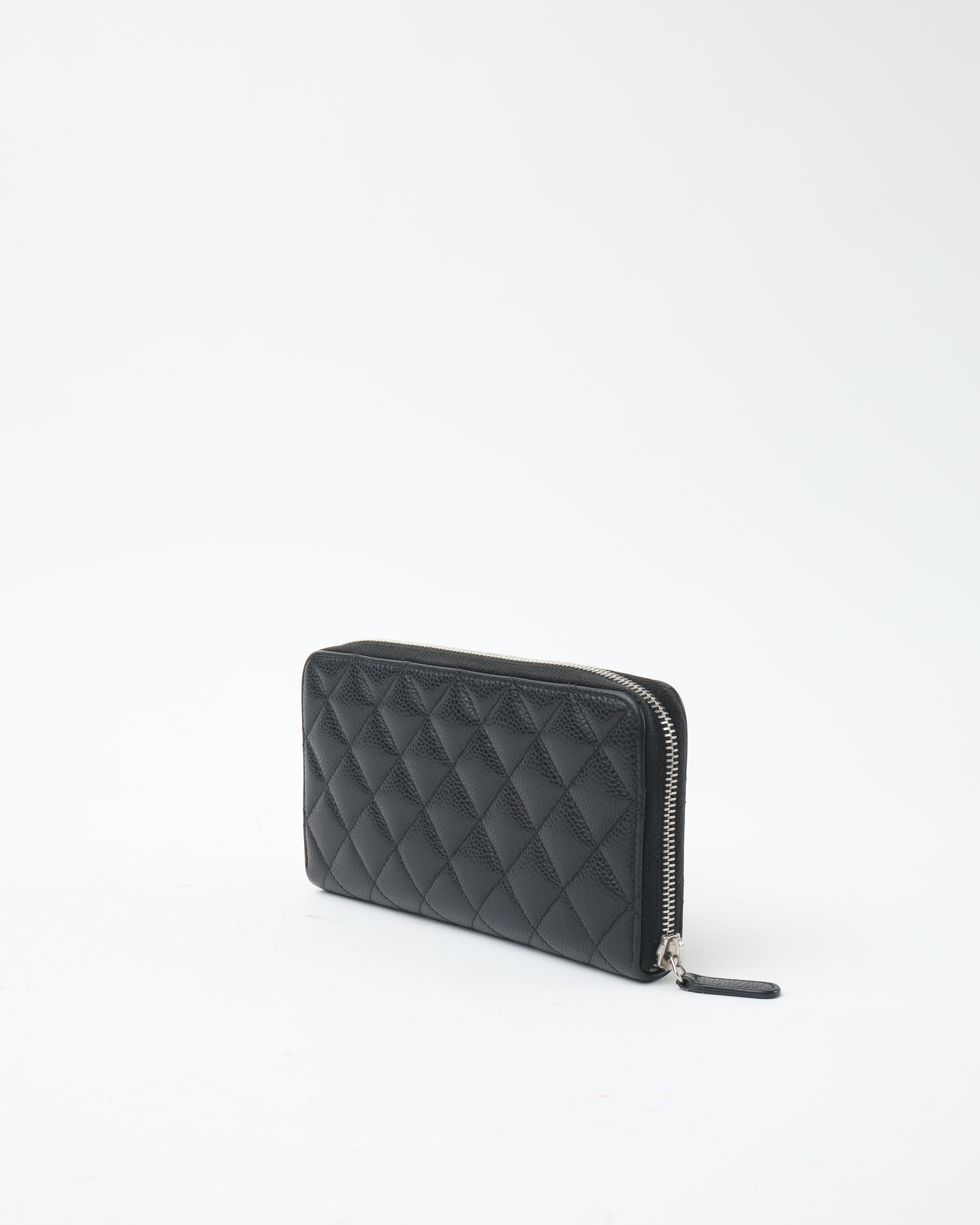 Pre-owned Chanel Caviar Long Zip Around Wallet In Black