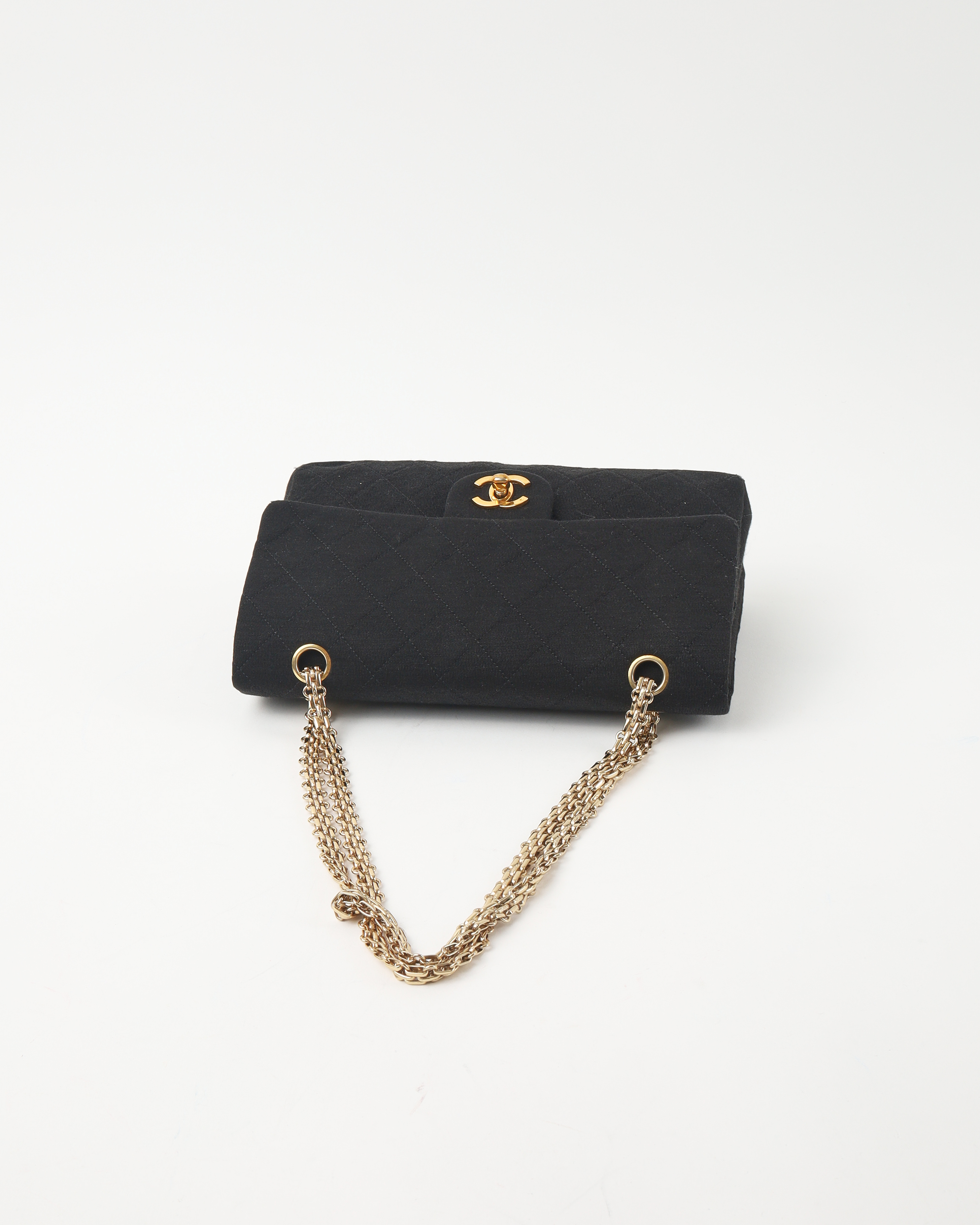 Pre-owned Chanel Medium Jersey Double Flap Bag In Black