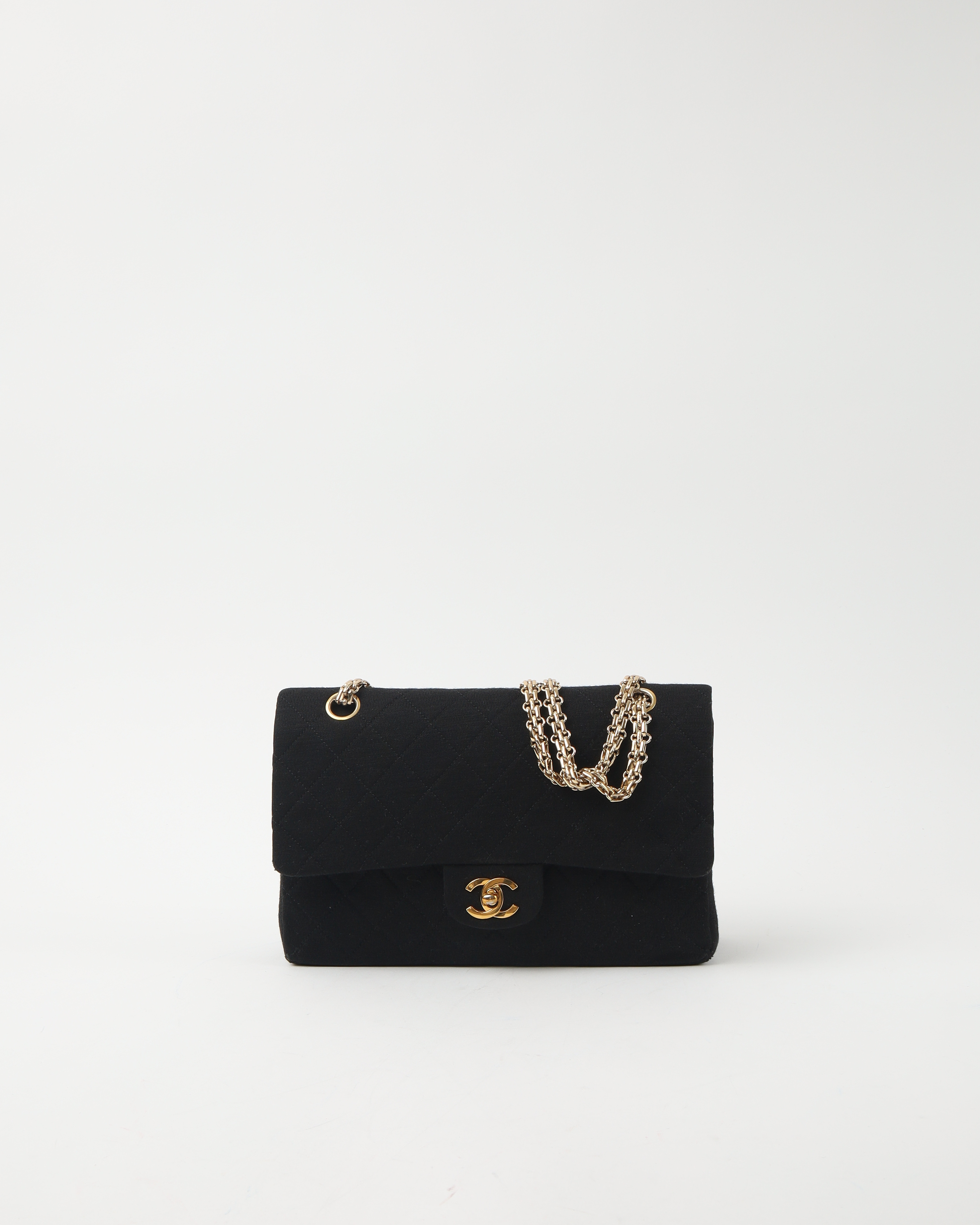 Pre-owned Chanel Medium Jersey Double Flap Bag In Black
