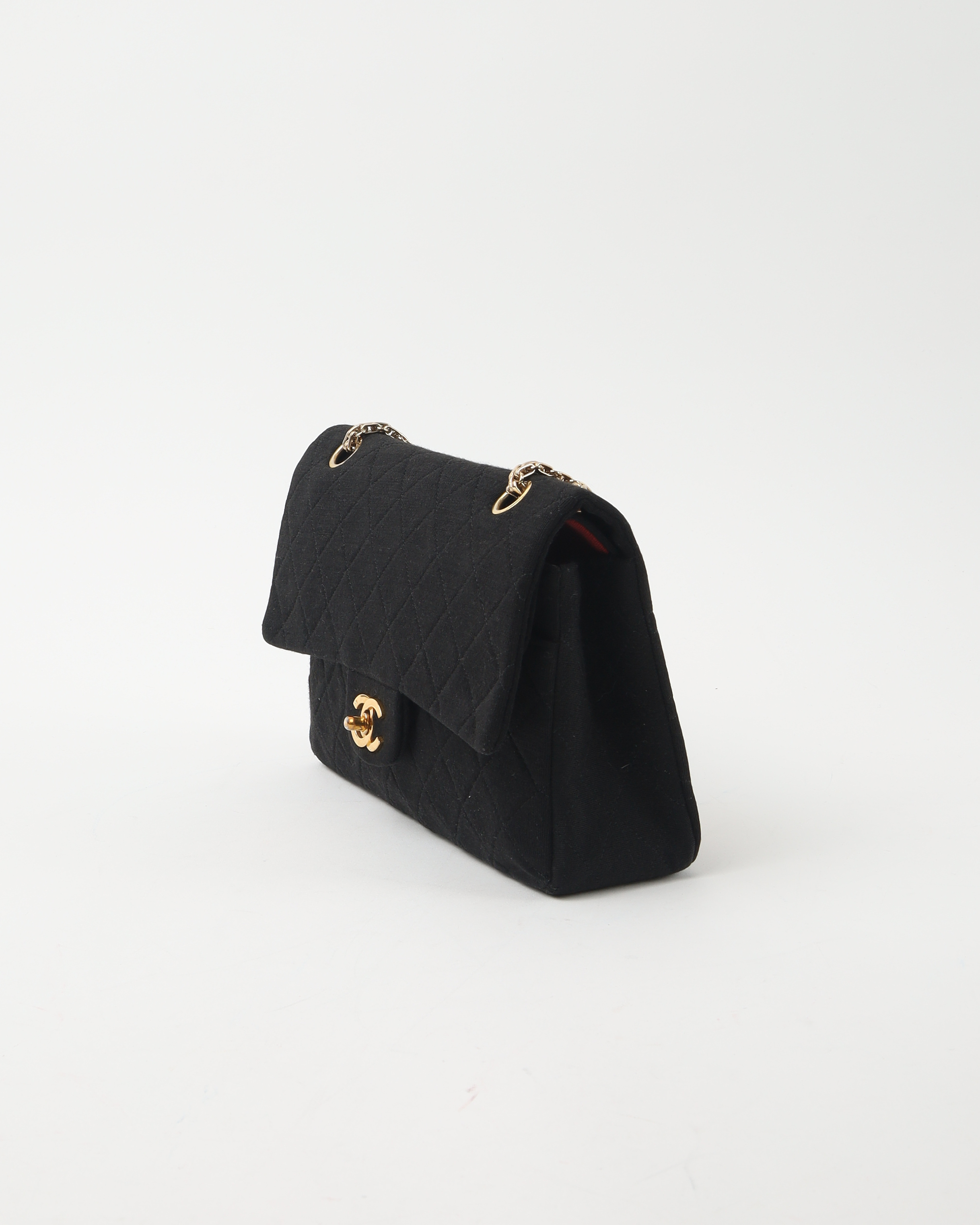Pre-owned Chanel Medium Jersey Double Flap Bag In Black