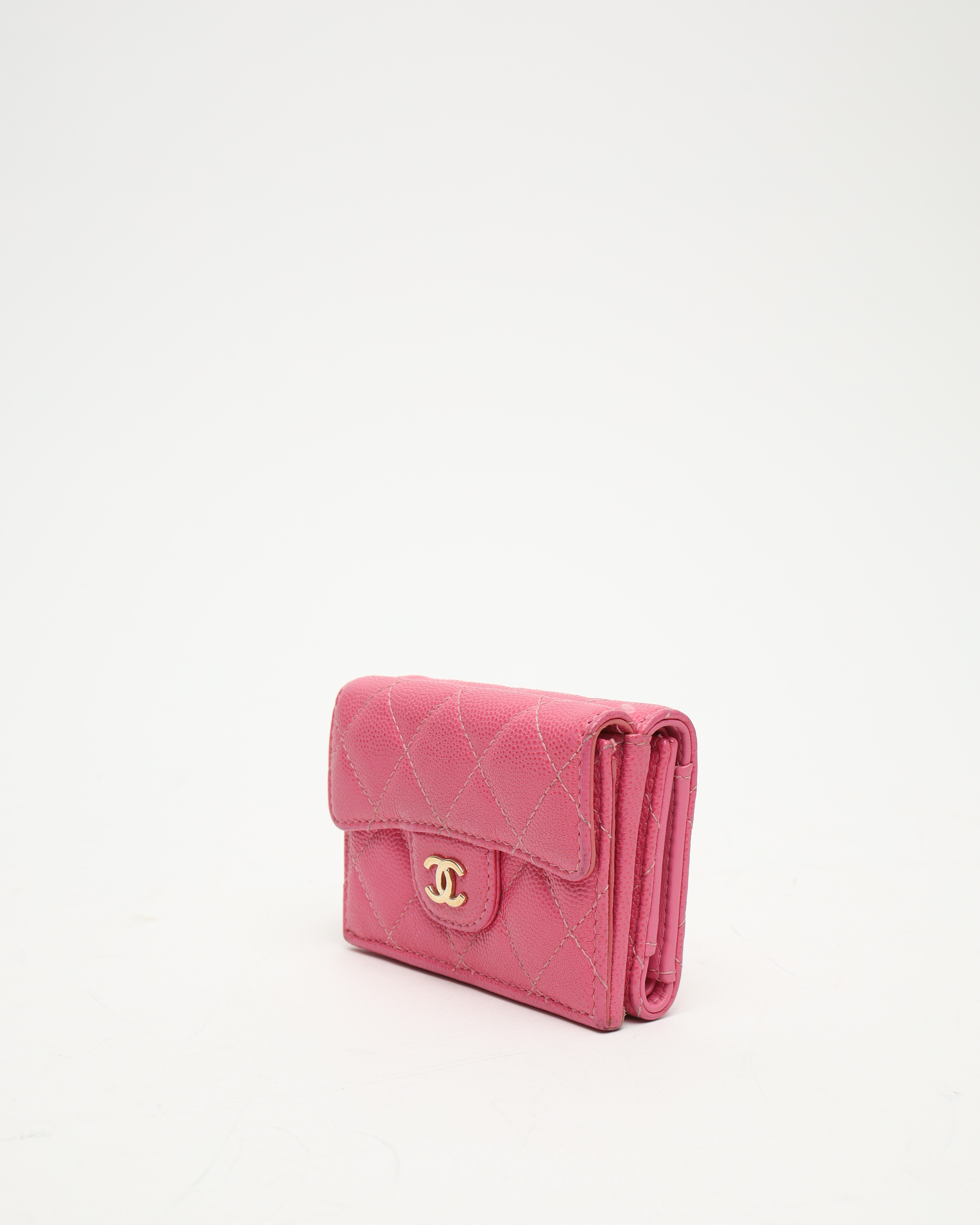 Pre-owned Chanel Small Classic Trifold Interlocking Cc Wallet In Pink
