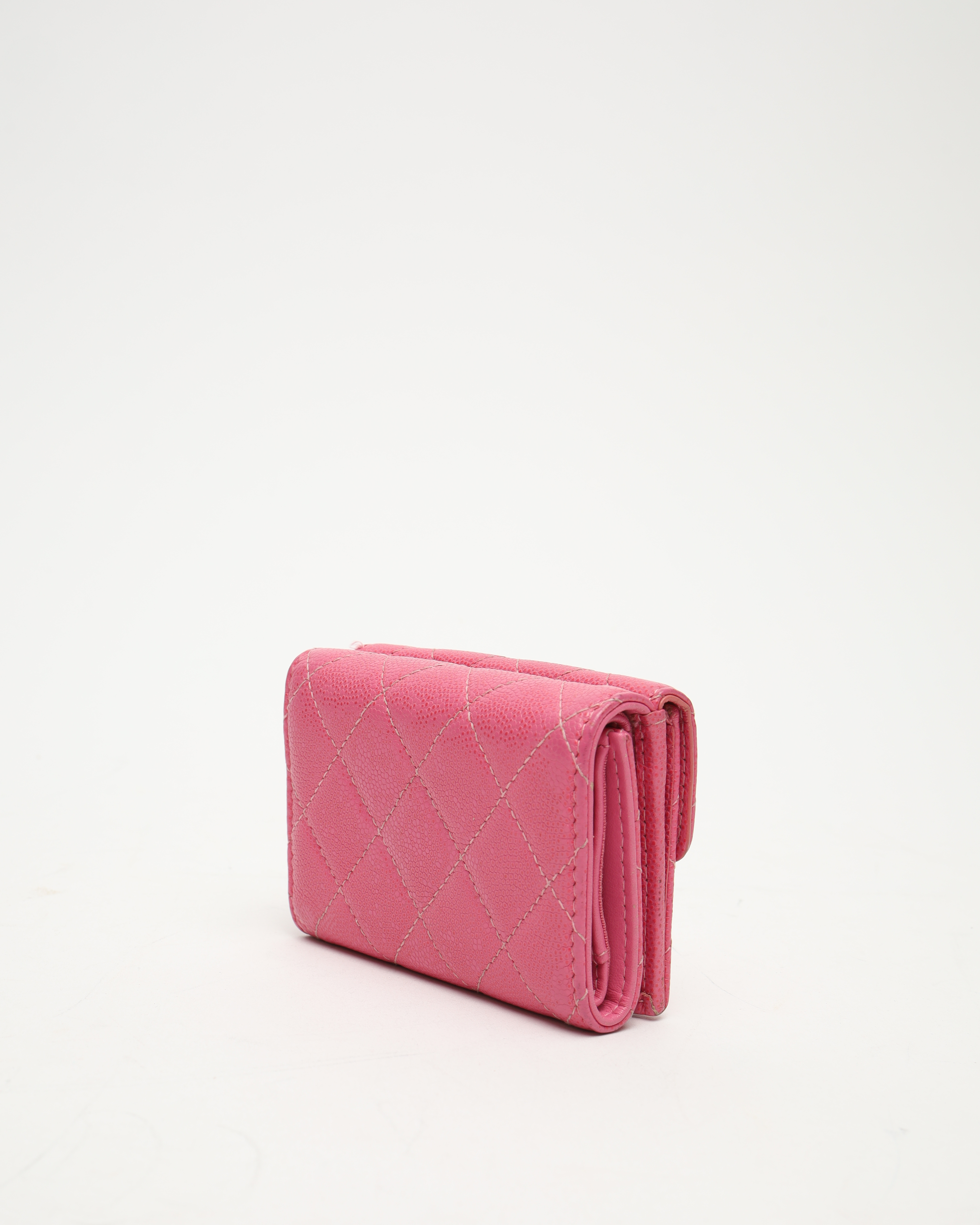 Pre-owned Chanel Small Classic Trifold Interlocking Cc Wallet In Pink