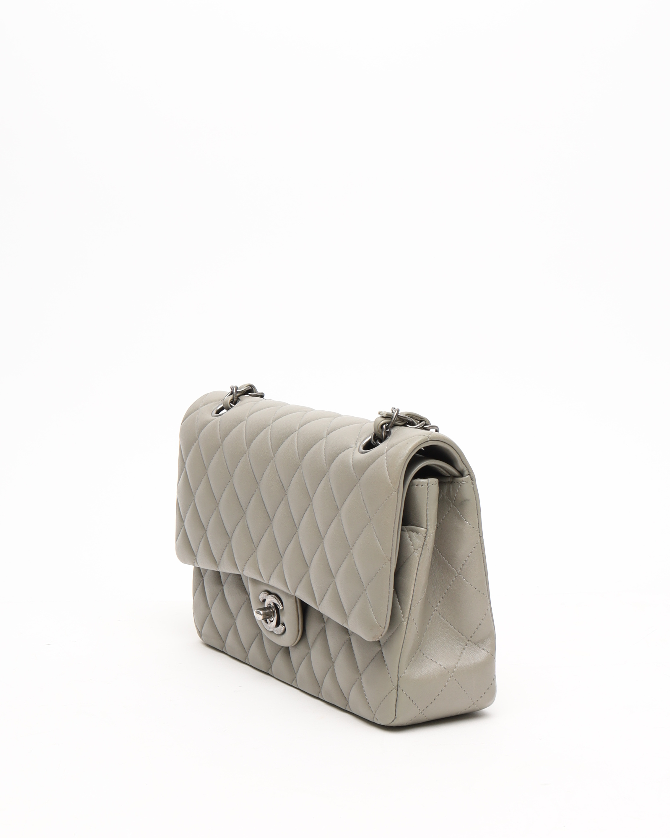 Pre-owned Chanel Classic Medium Double Flap Bag In Gray