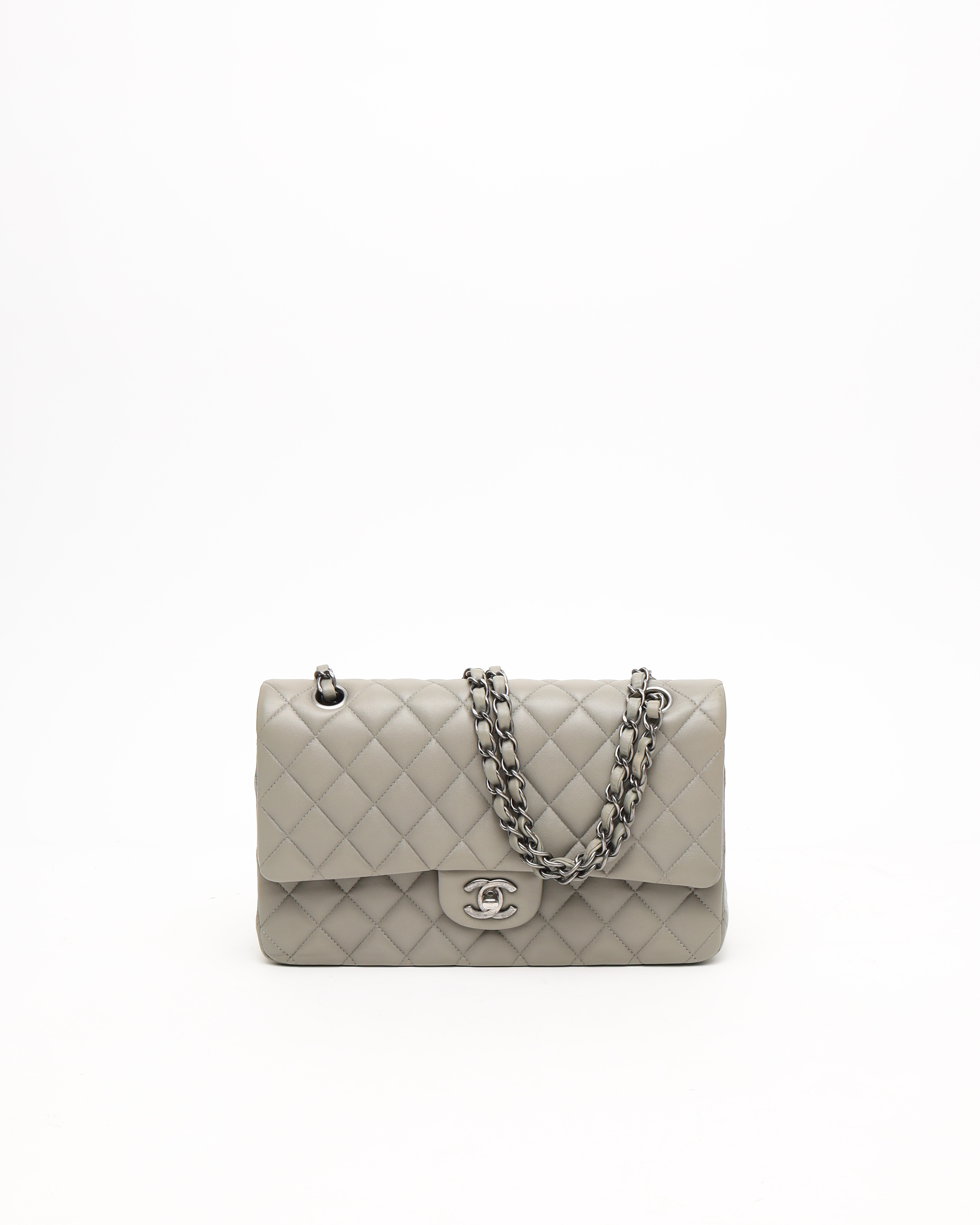 Pre-owned Chanel Classic Medium Double Flap Bag In Gray
