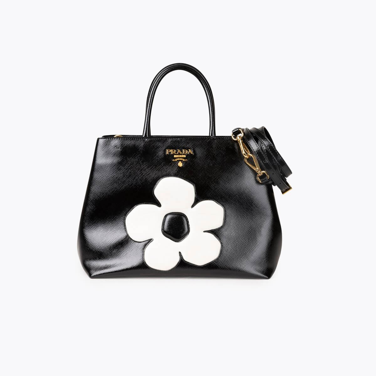 PRADA Floral Saffiano Vernic Tote