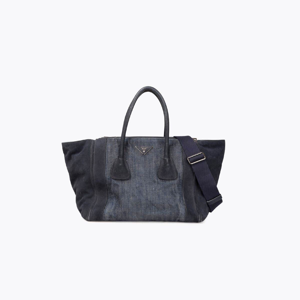 PRADA Denim Double Zip Tote