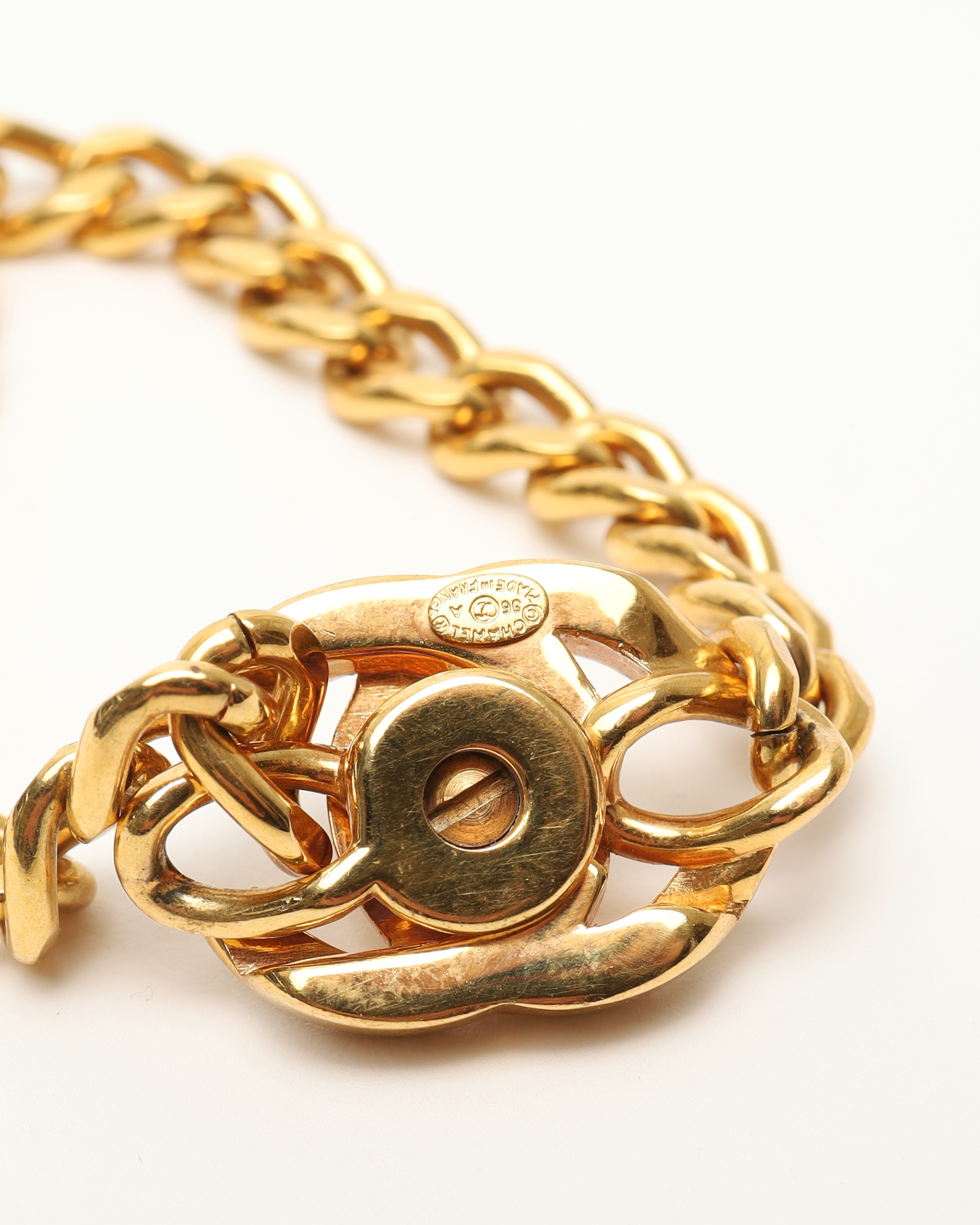 Pre-owned Chanel Coco Mark Turnlock Gold Rhinestone Bracelet