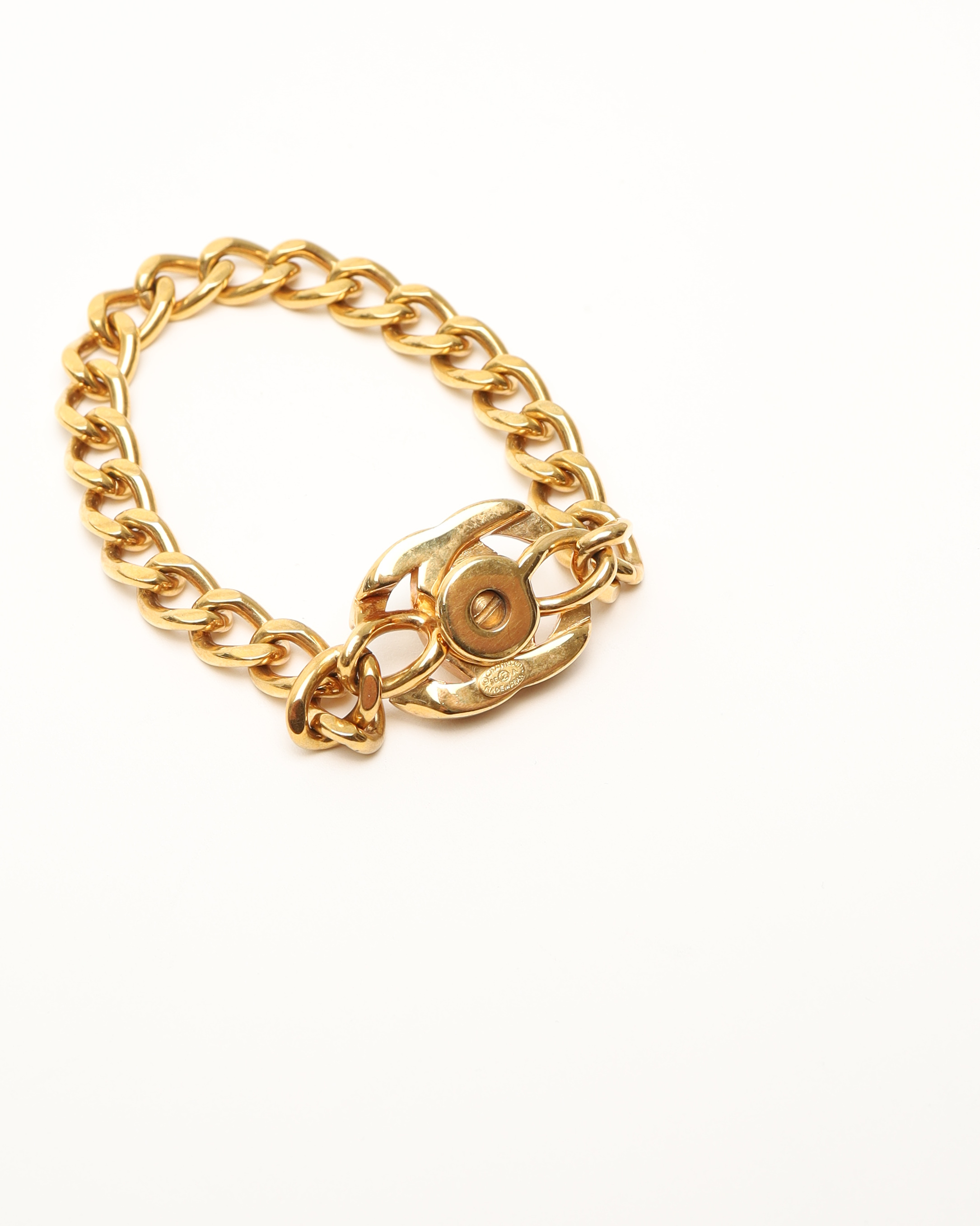 Pre-owned Chanel Coco Mark Turnlock Gold Rhinestone Bracelet