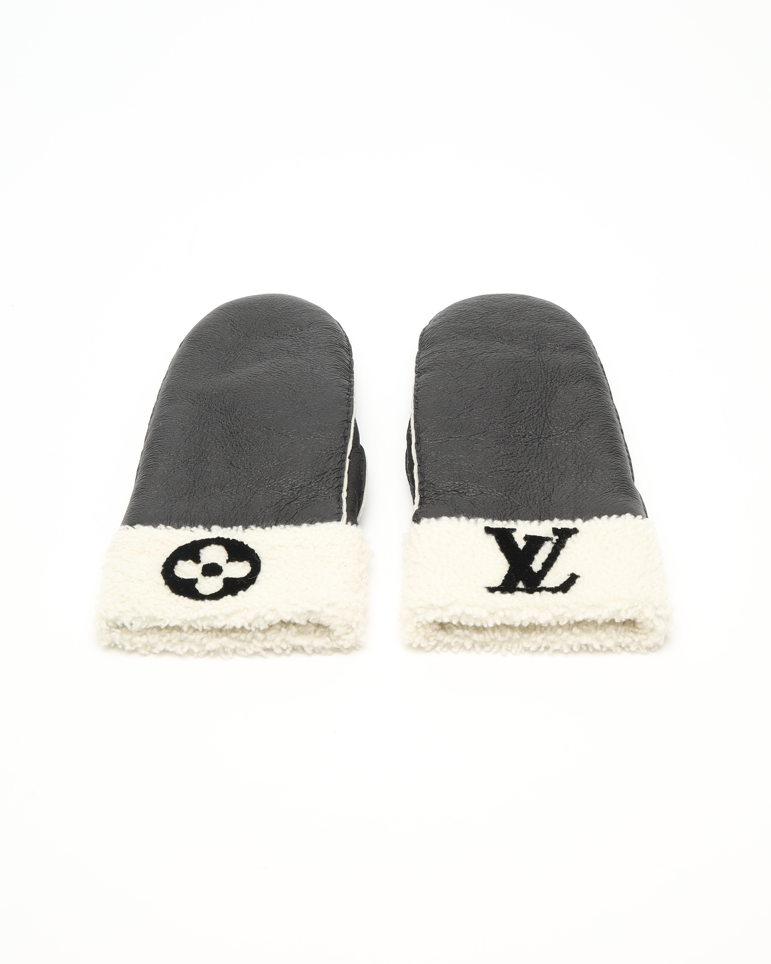 LOUIS VUITTON Monogram Shearling and Leather Mitts