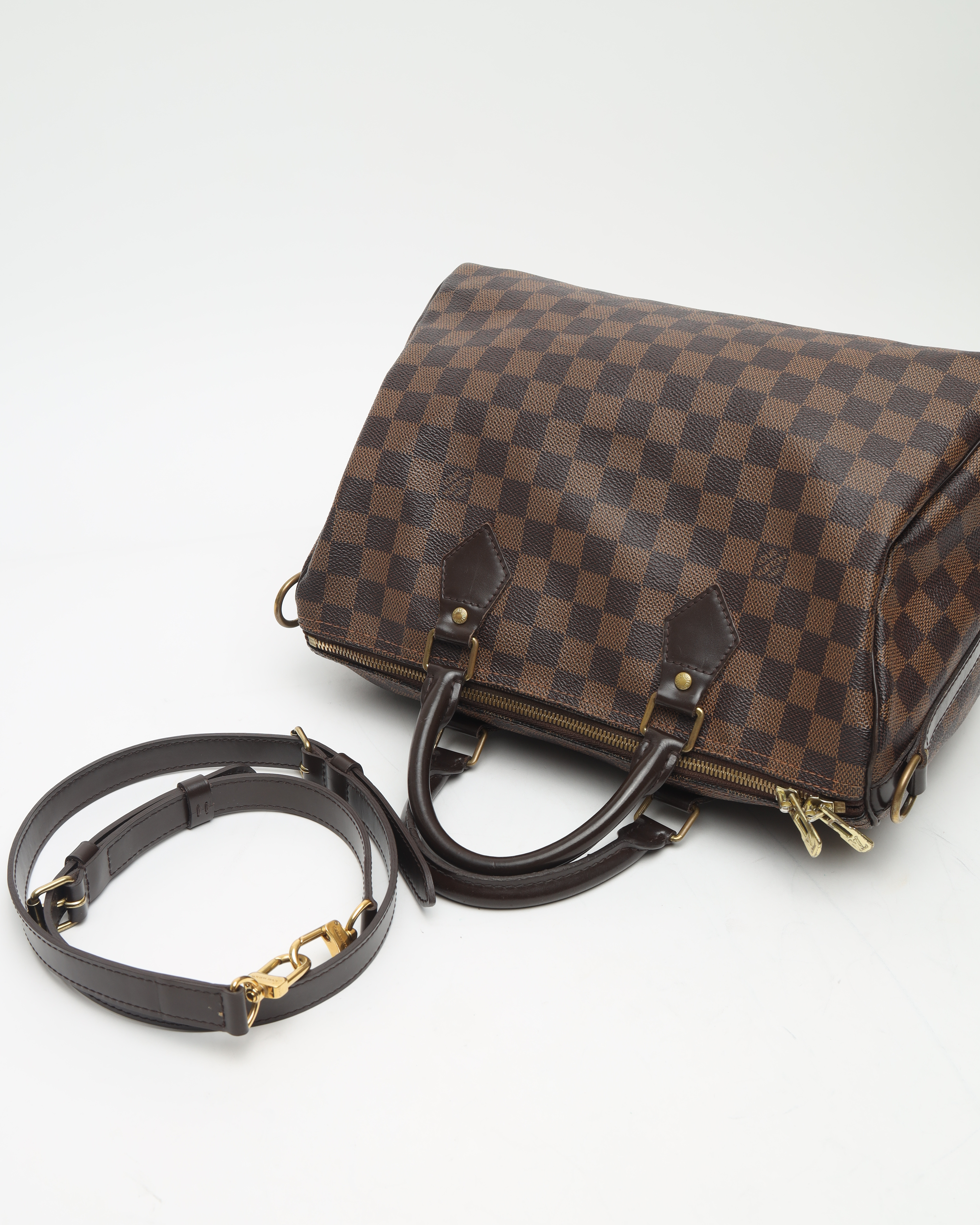 Pre-owned Louis Vuitton Damier Ebene Speedy Bandoulière 30 Bag In Brown