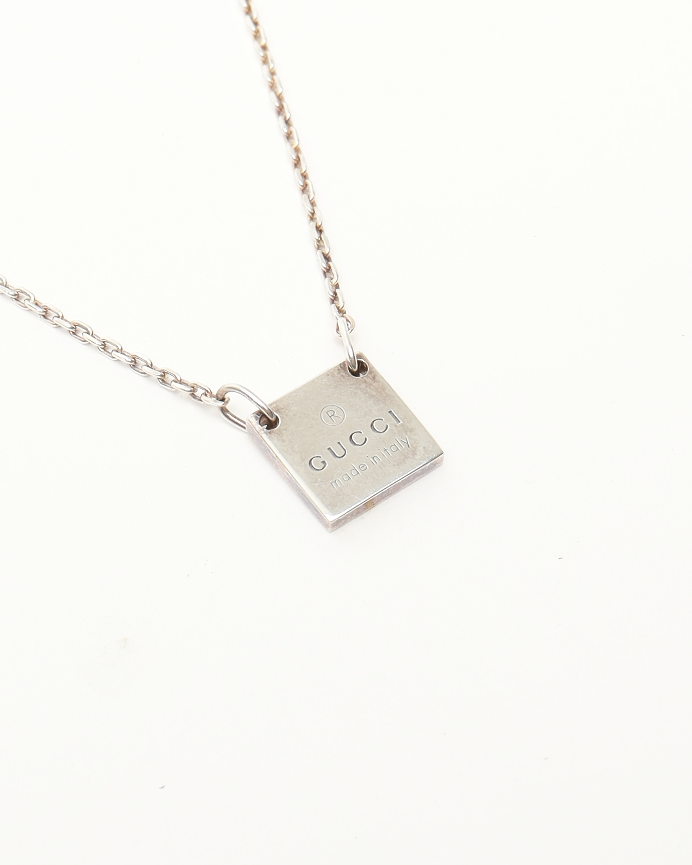 Gucci Square Plate Silver Necklace