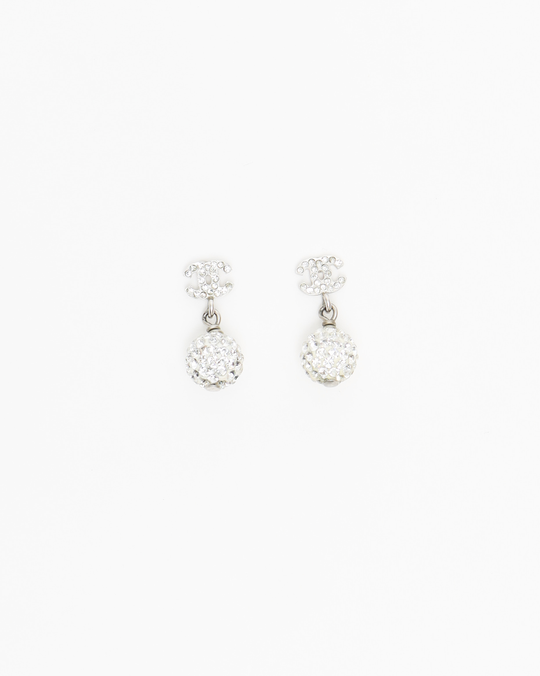 Pre-owned Chanel Coco Mark Rhinestone Dangling Earrings