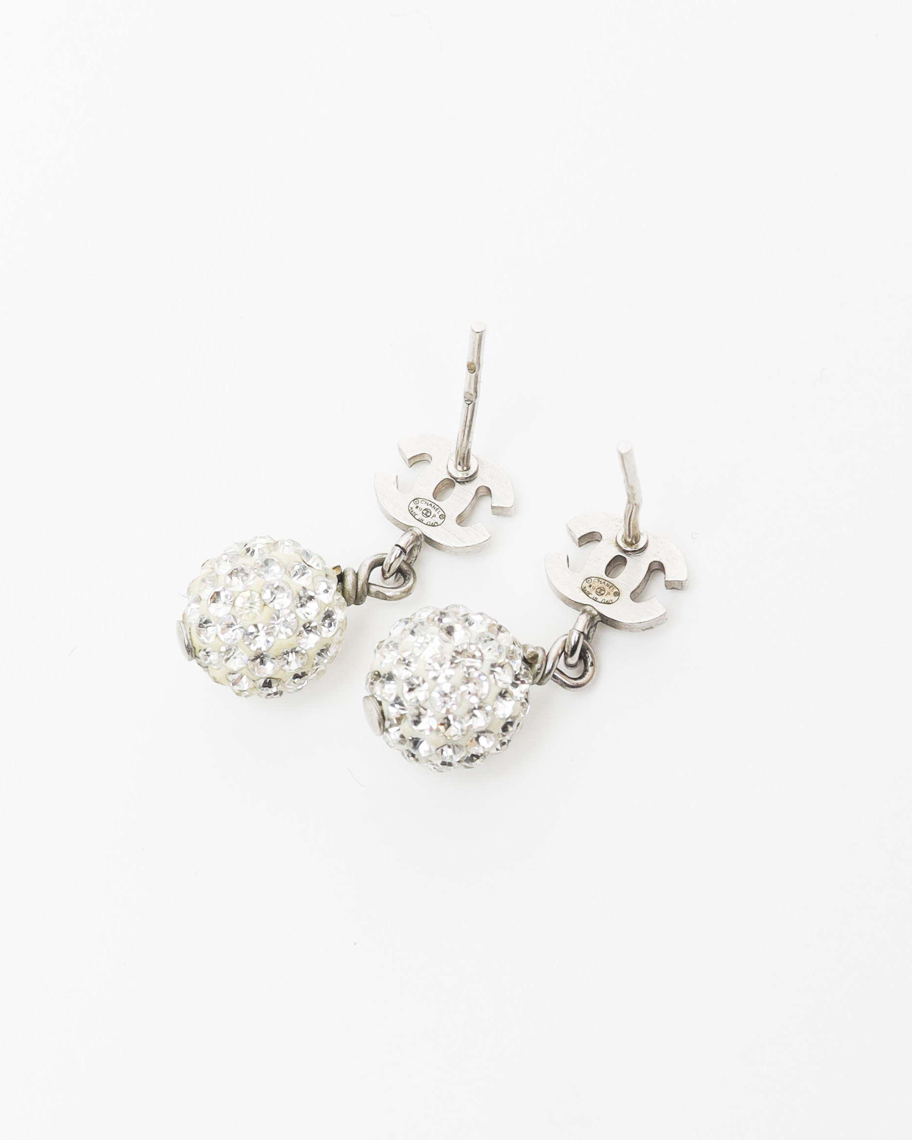 Pre-owned Chanel Coco Mark Rhinestone Dangling Earrings