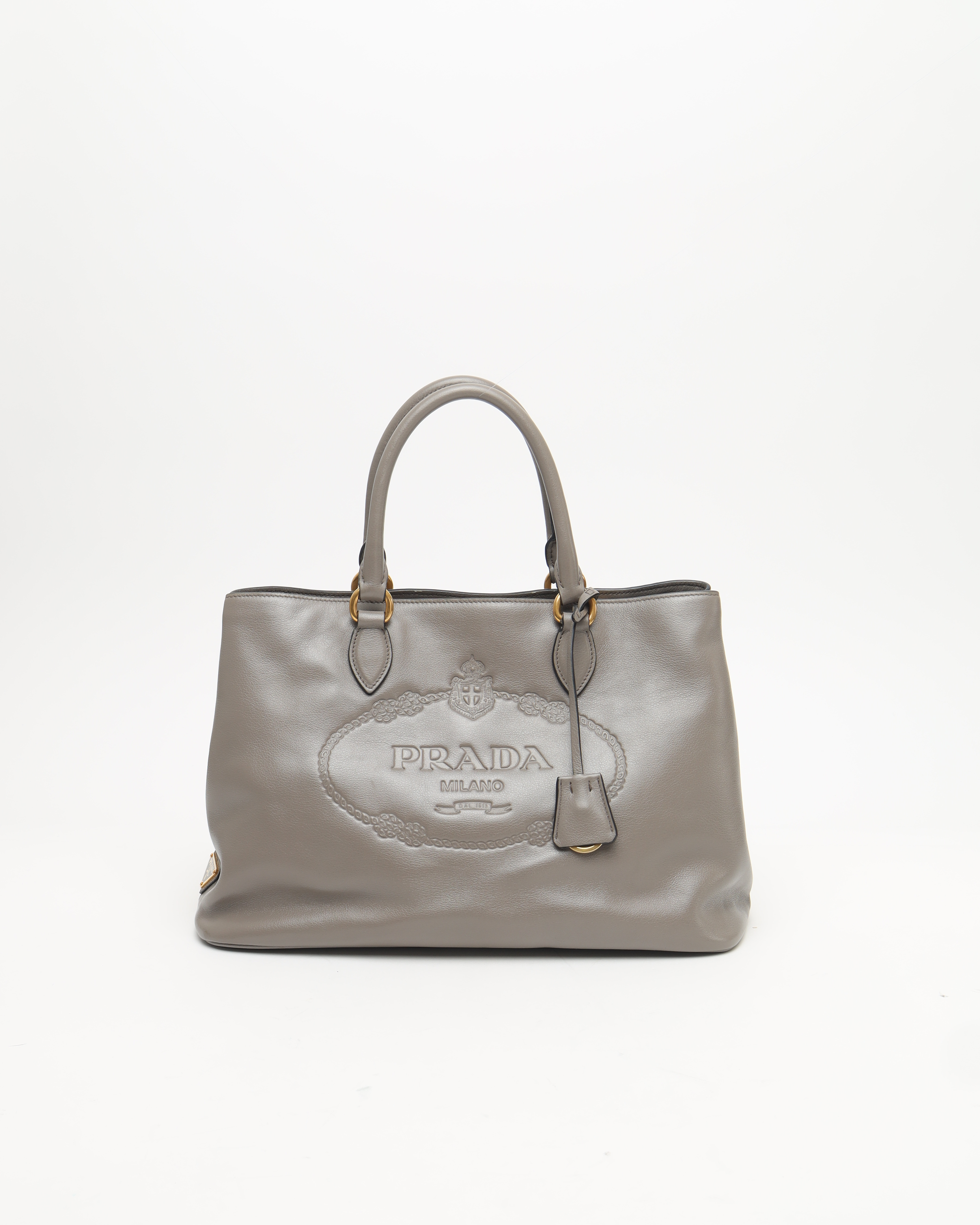Prada Glace Logo Tote Bag In Gray