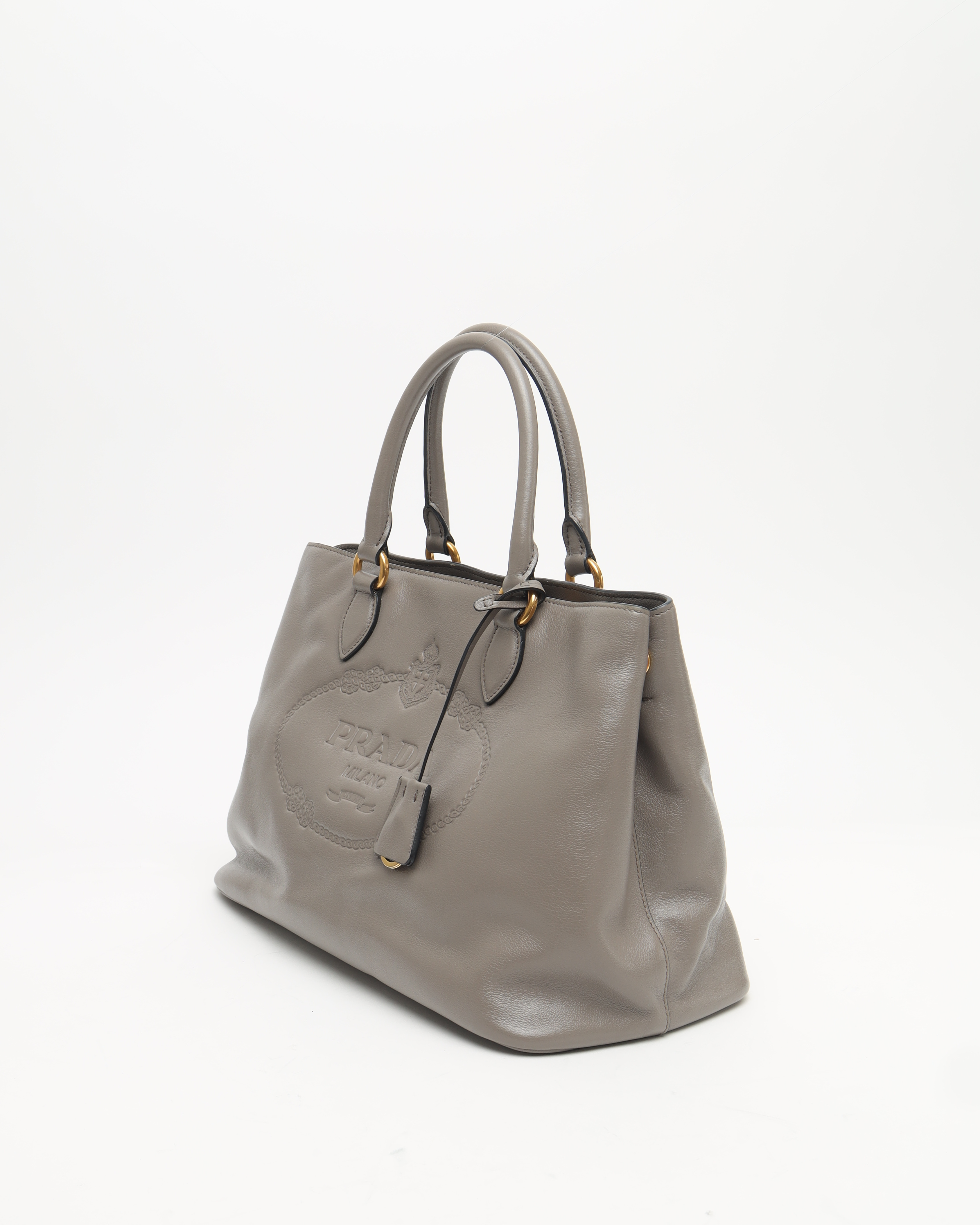 Prada Glace Logo Tote Bag In Gray