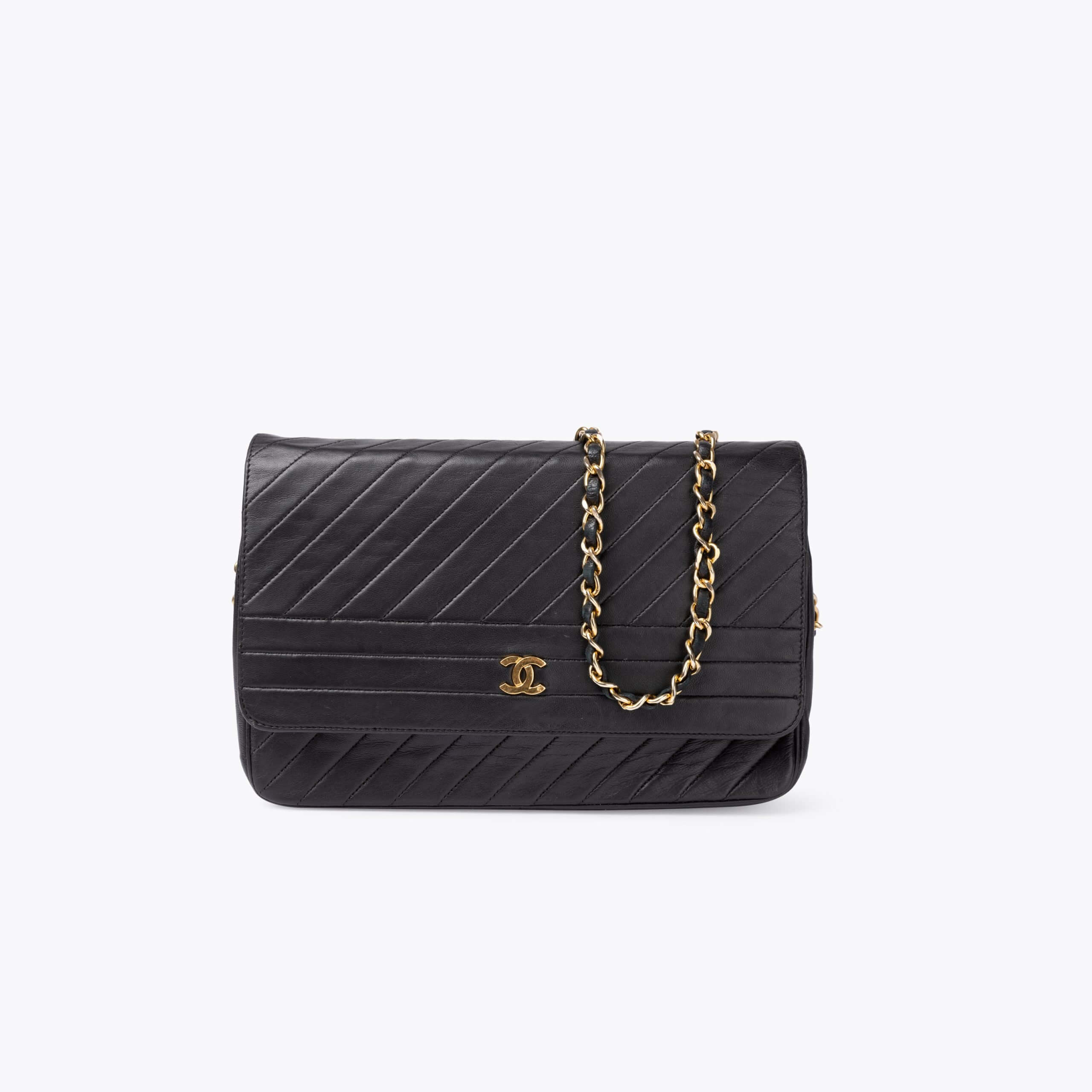 CHANEL Diagonal Quilted Single Flap Bag