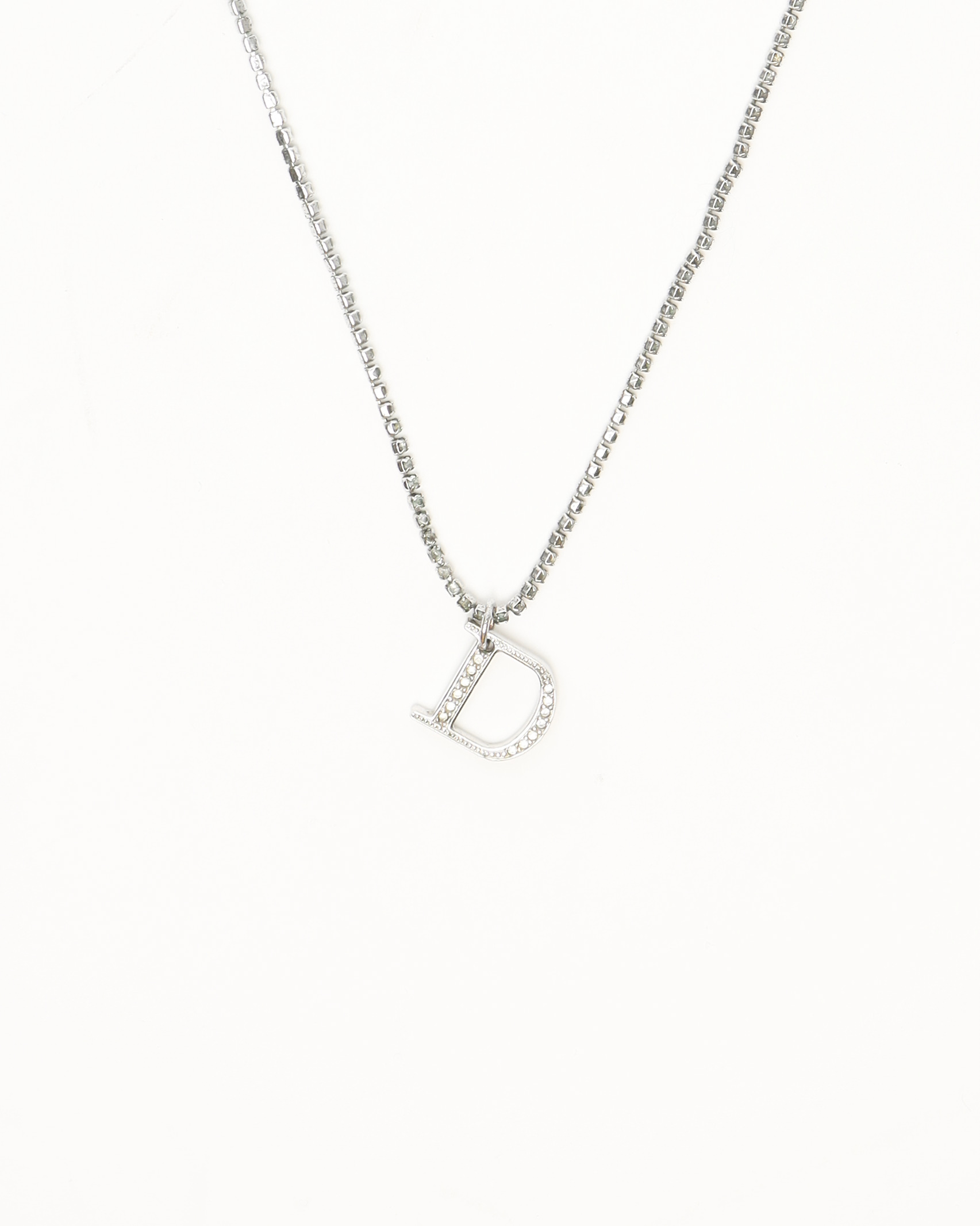 Dior Christian Logo Rhinestone Necklace