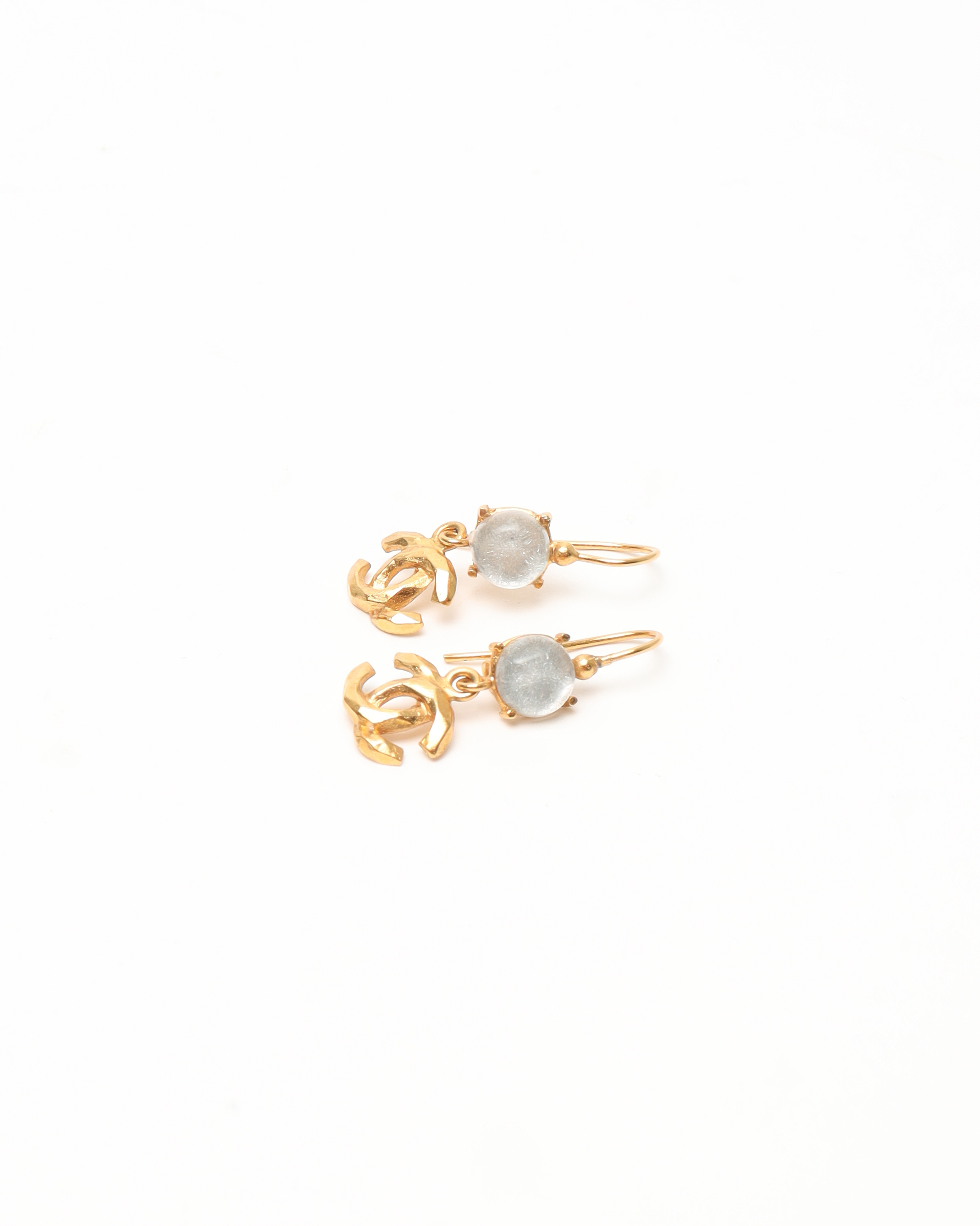 Pre-owned Chanel Coco Mark Stone Gold Earrings