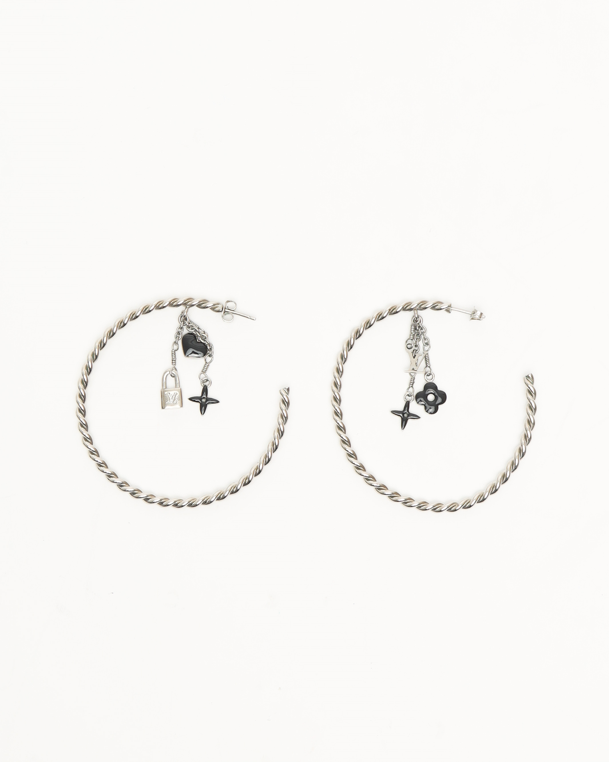 Pre-owned Louis Vuitton Creole Sweet Monogram Hoop Earrings In Silver