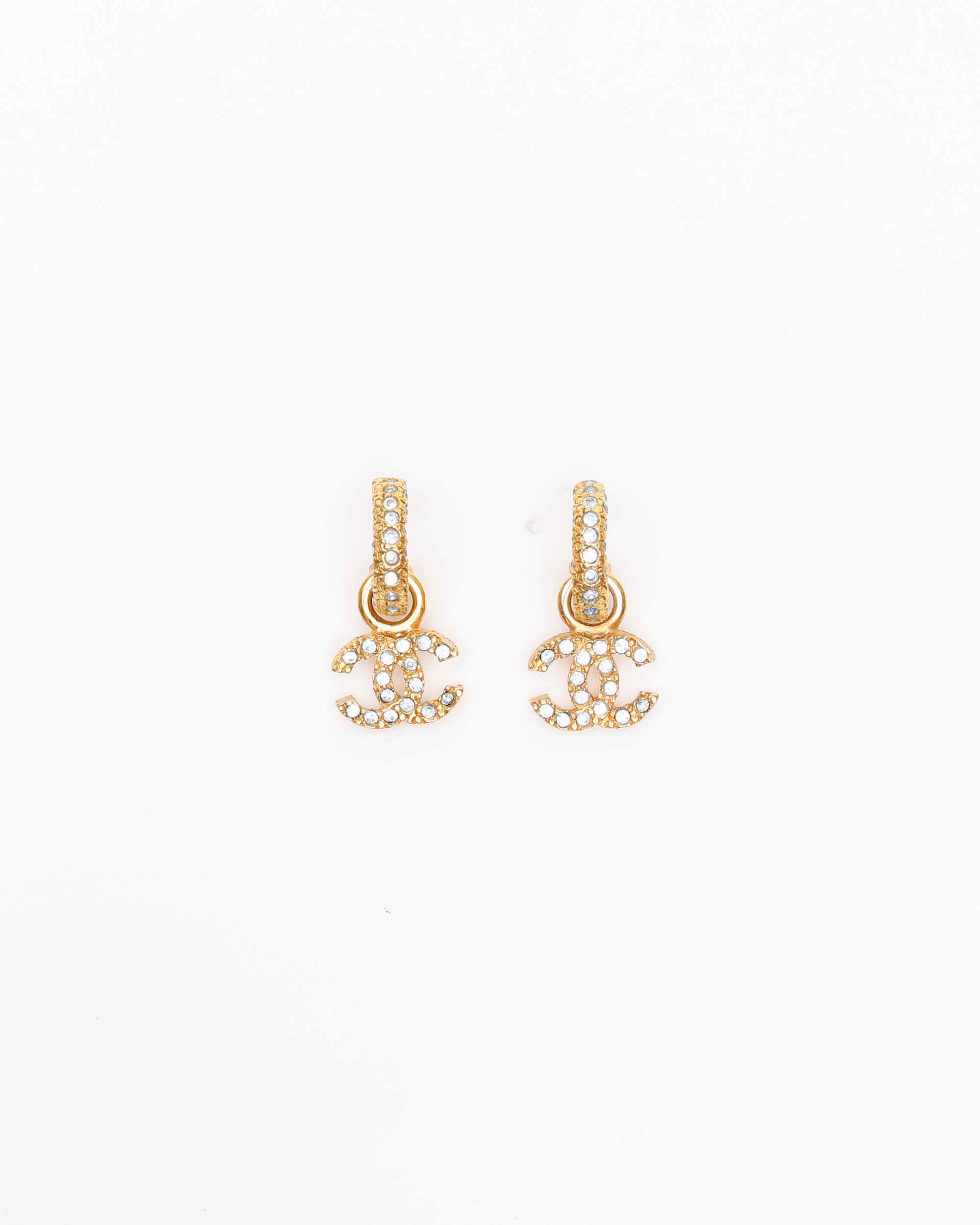 Pre-owned Chanel Coco Mark Rhinestone Dangling Earrings