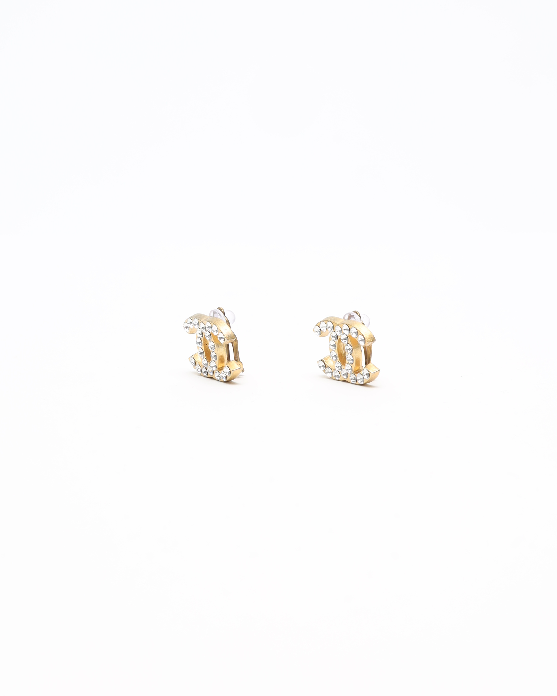 Pre-owned Chanel Coco Mark Rhinestone Earrings