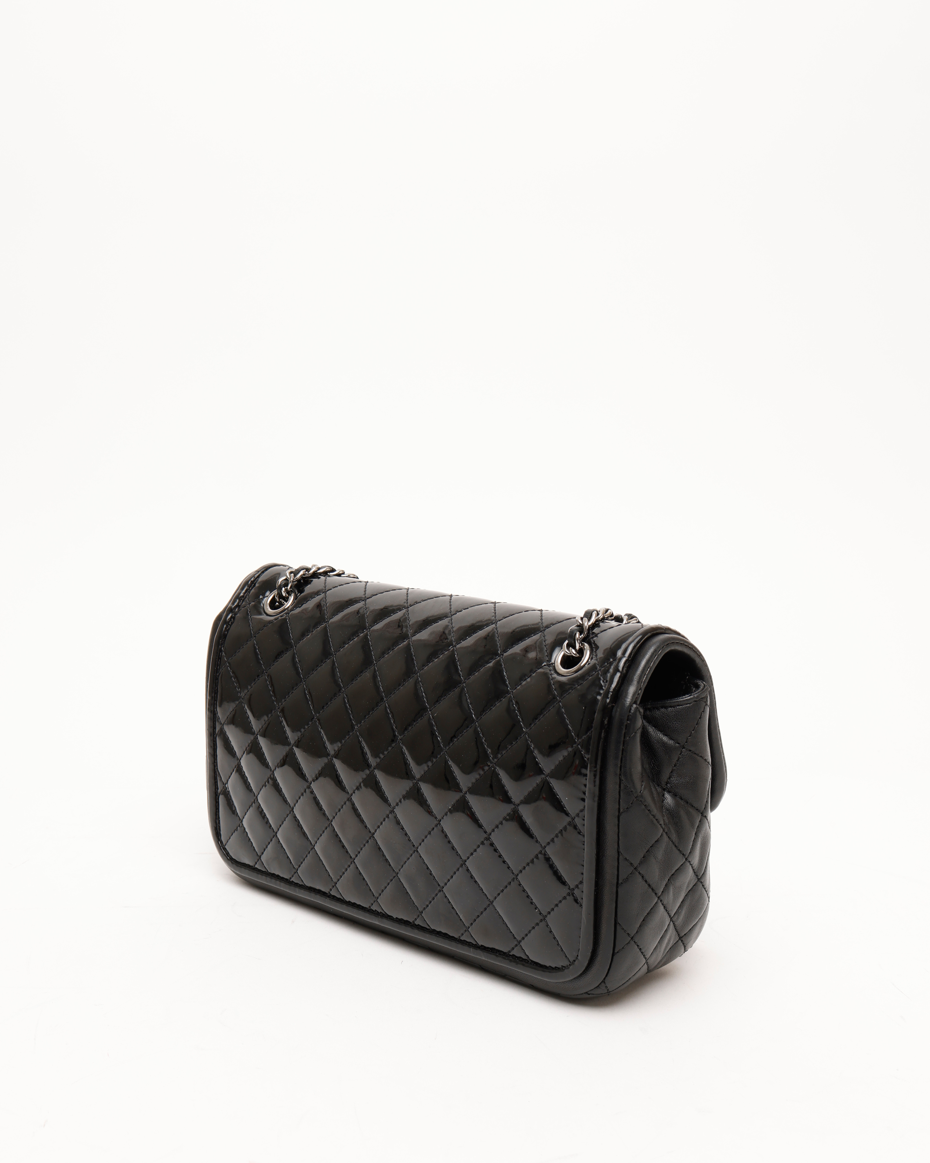 Pre-owned Chanel Classic Medium Patent Single Flap Bag In Black