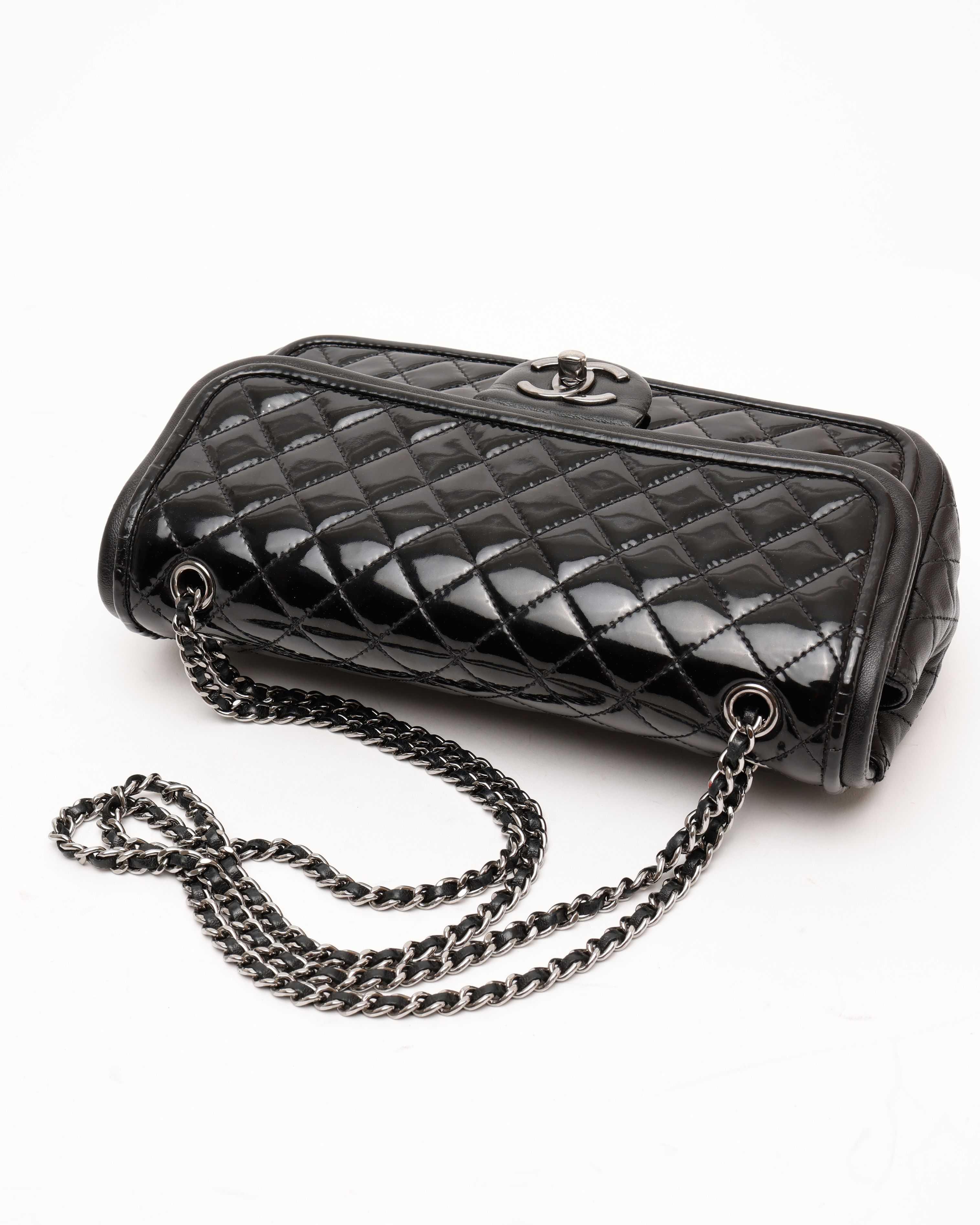 Pre-owned Chanel Classic Medium Patent Single Flap Bag In Black