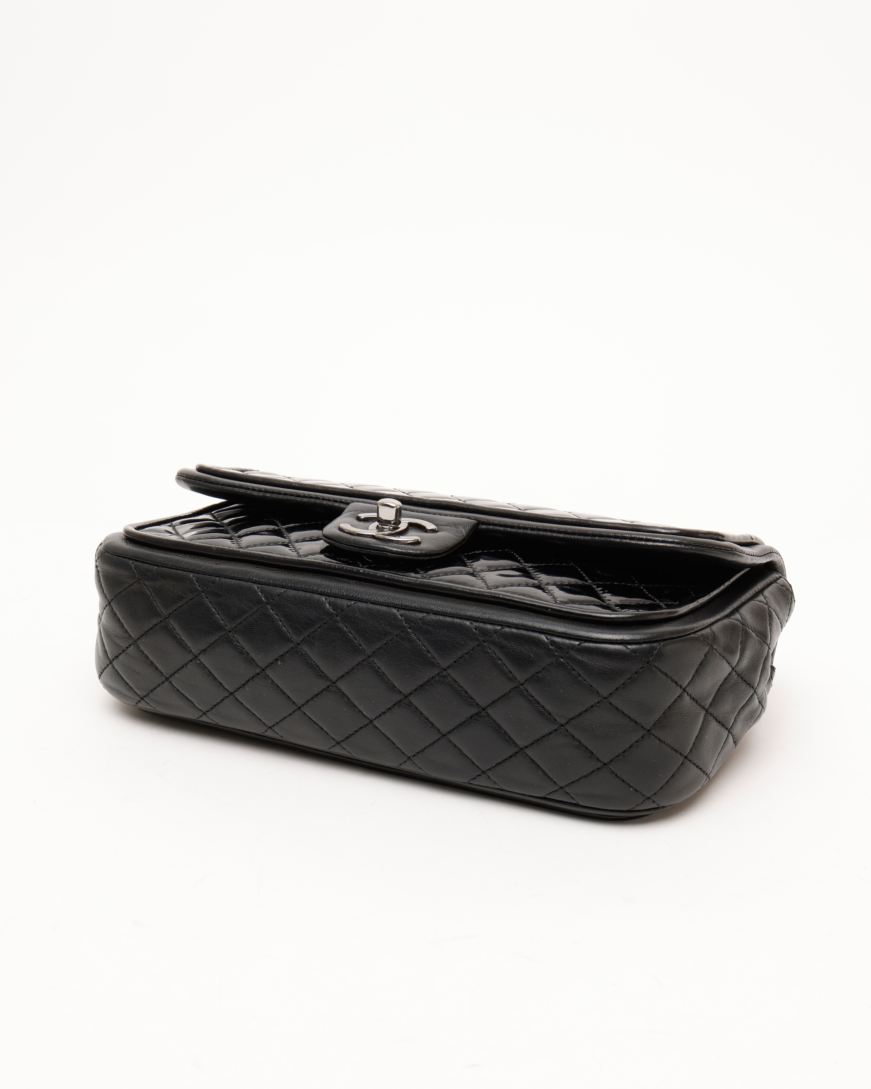 Pre-owned Chanel Classic Medium Patent Single Flap Bag In Black