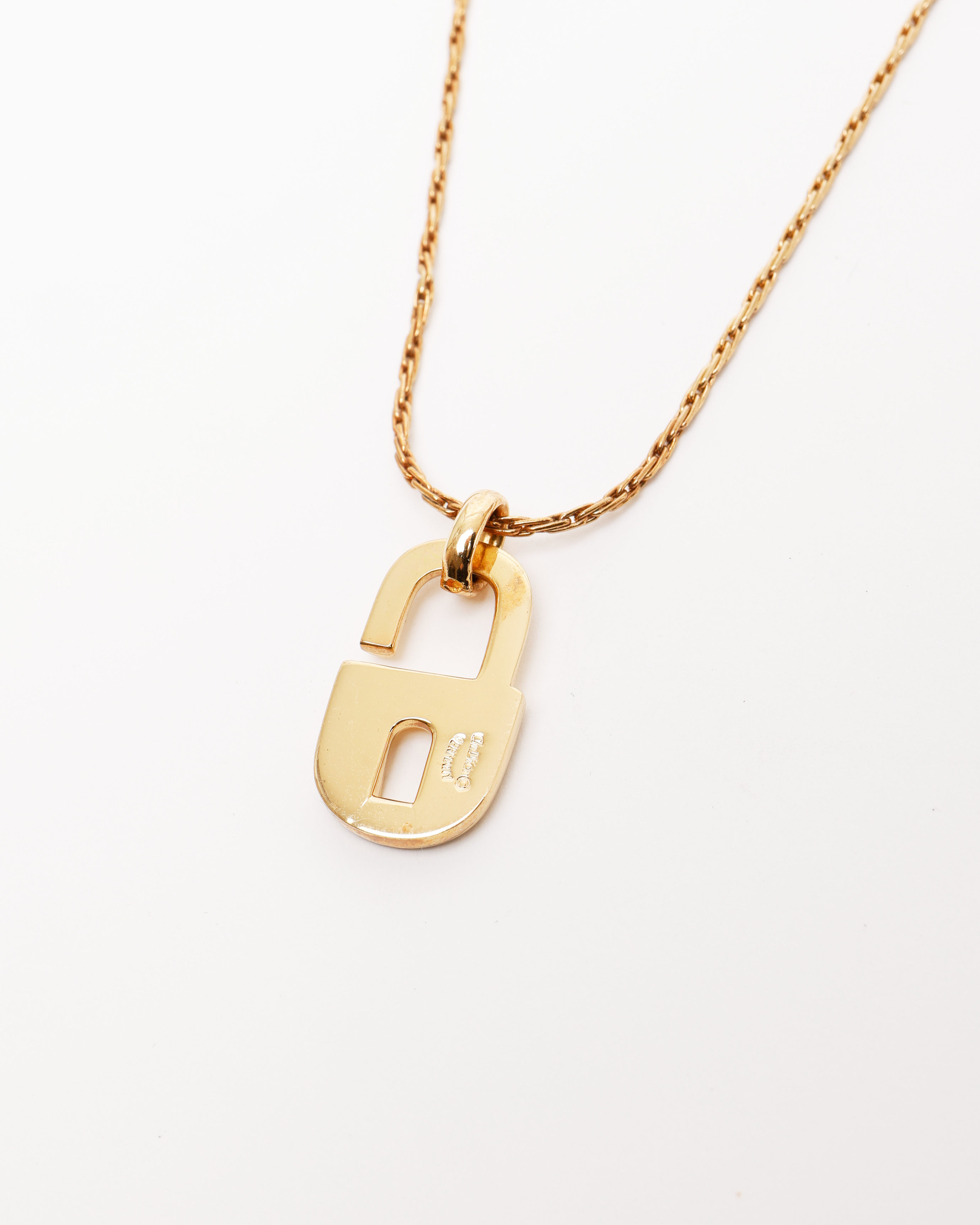 Dior Christian  Rhinestone Padlock Charm Necklace